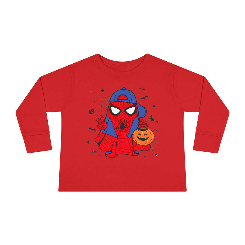 Spider Hero Toddler Long Sleeve Tee — Cute Halloween Pumpkin Trick-or-Treat Shirt
