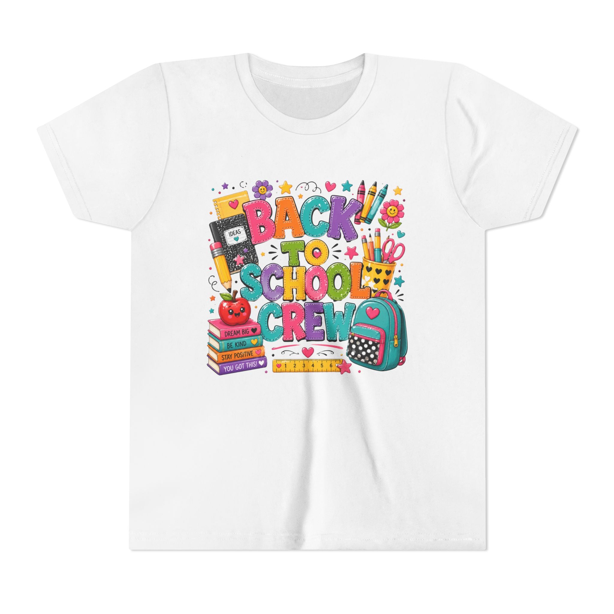 Back to School Crew Youth Tee — Colorful Kids' School Backpack & Books Graphic Shirt