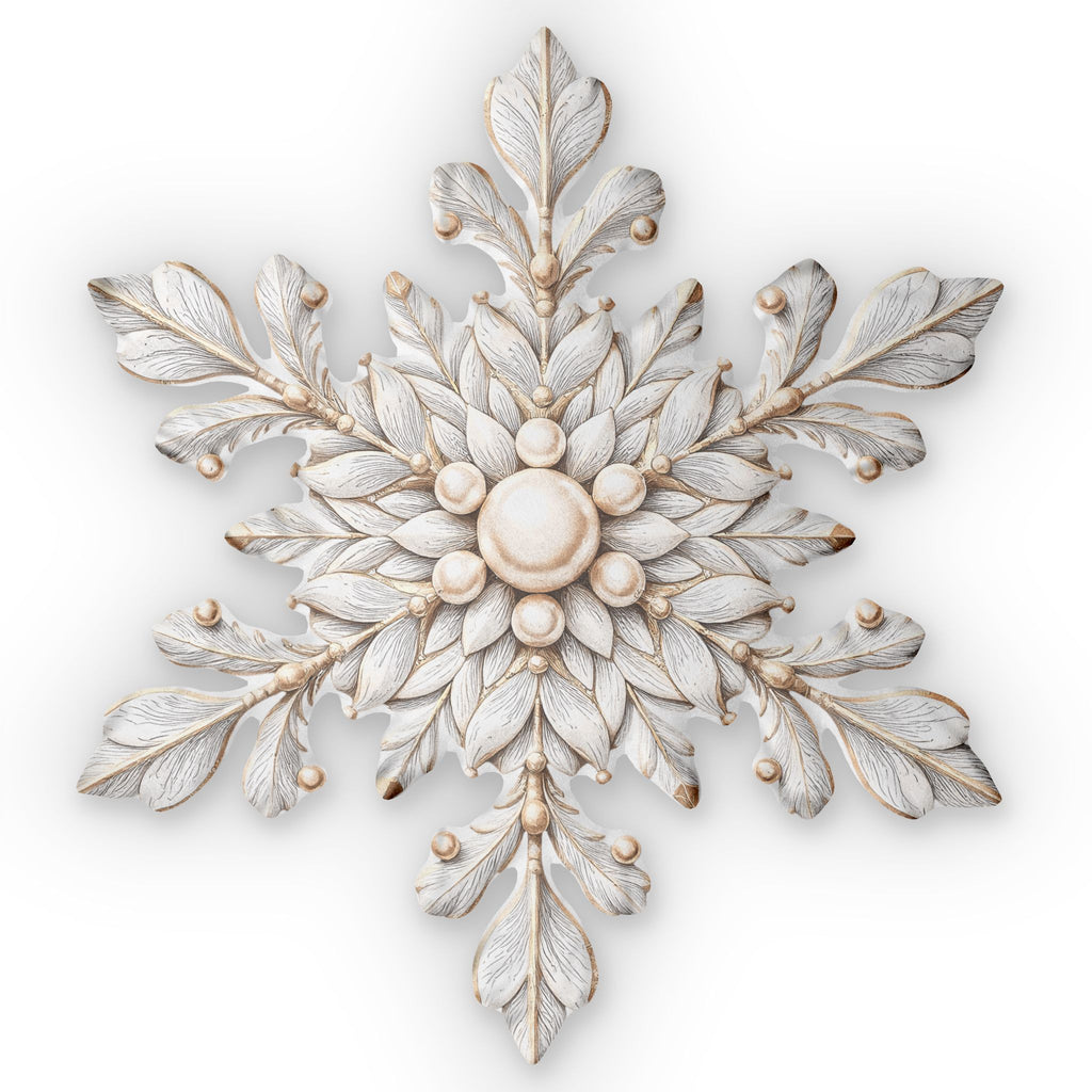 Snowflake Decorative Pillow — Rustic White Carved Snowflake Accent Cushion
