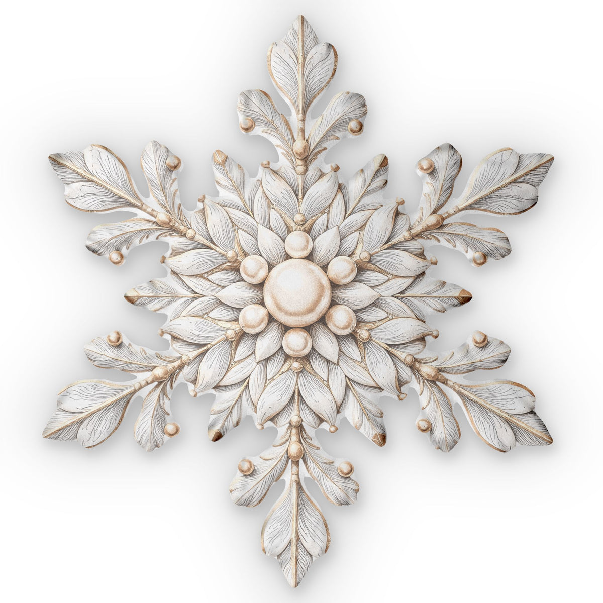 Snowflake Decorative Pillow — Rustic White Carved Snowflake Accent Cushion
