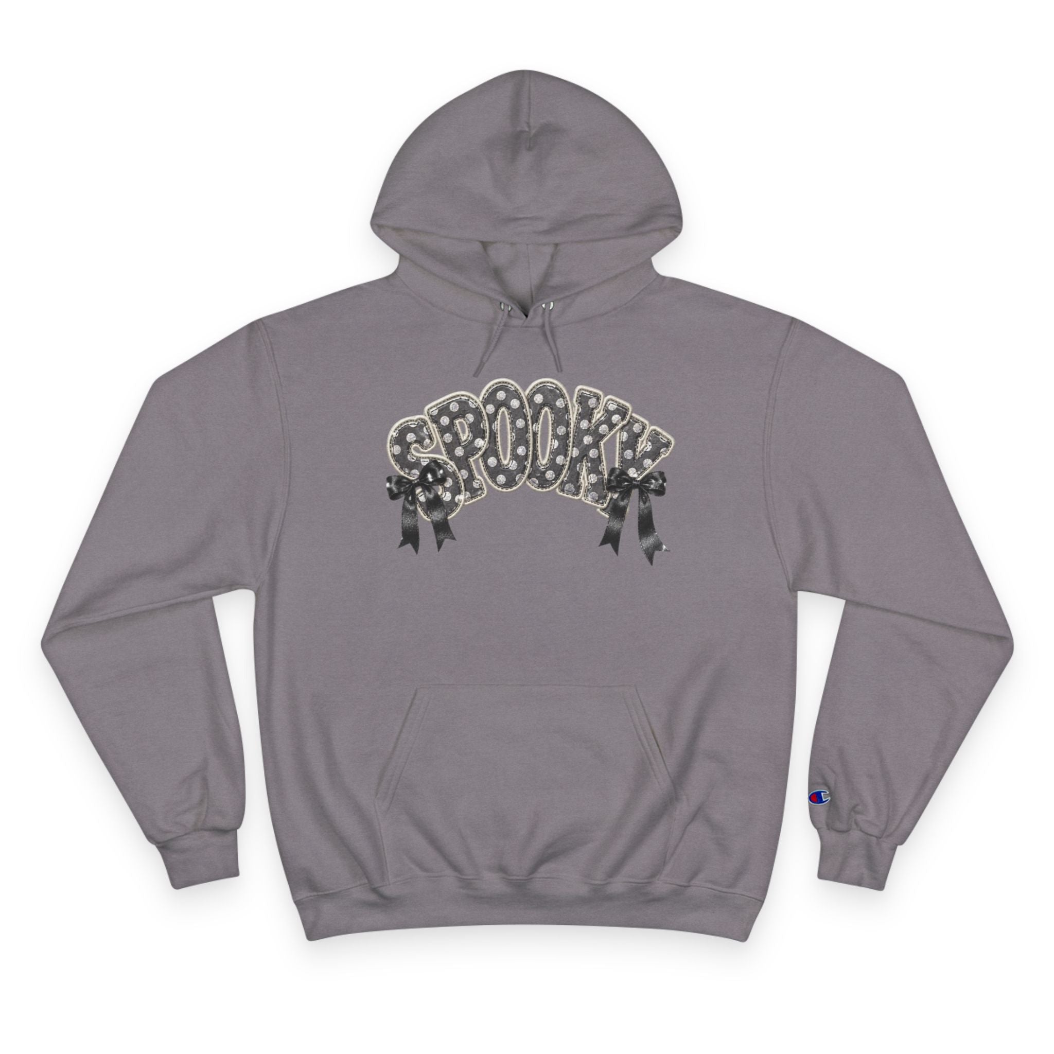 Spooky Floral Champion Hoodie — White Halloween Graphic Sweatshirt