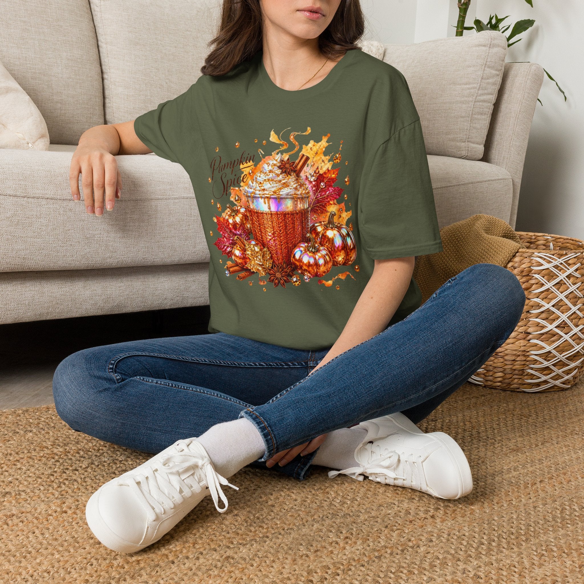Pumpkin Spice Cup T-Shirt — Autumn Latte Fall Leaves Tee