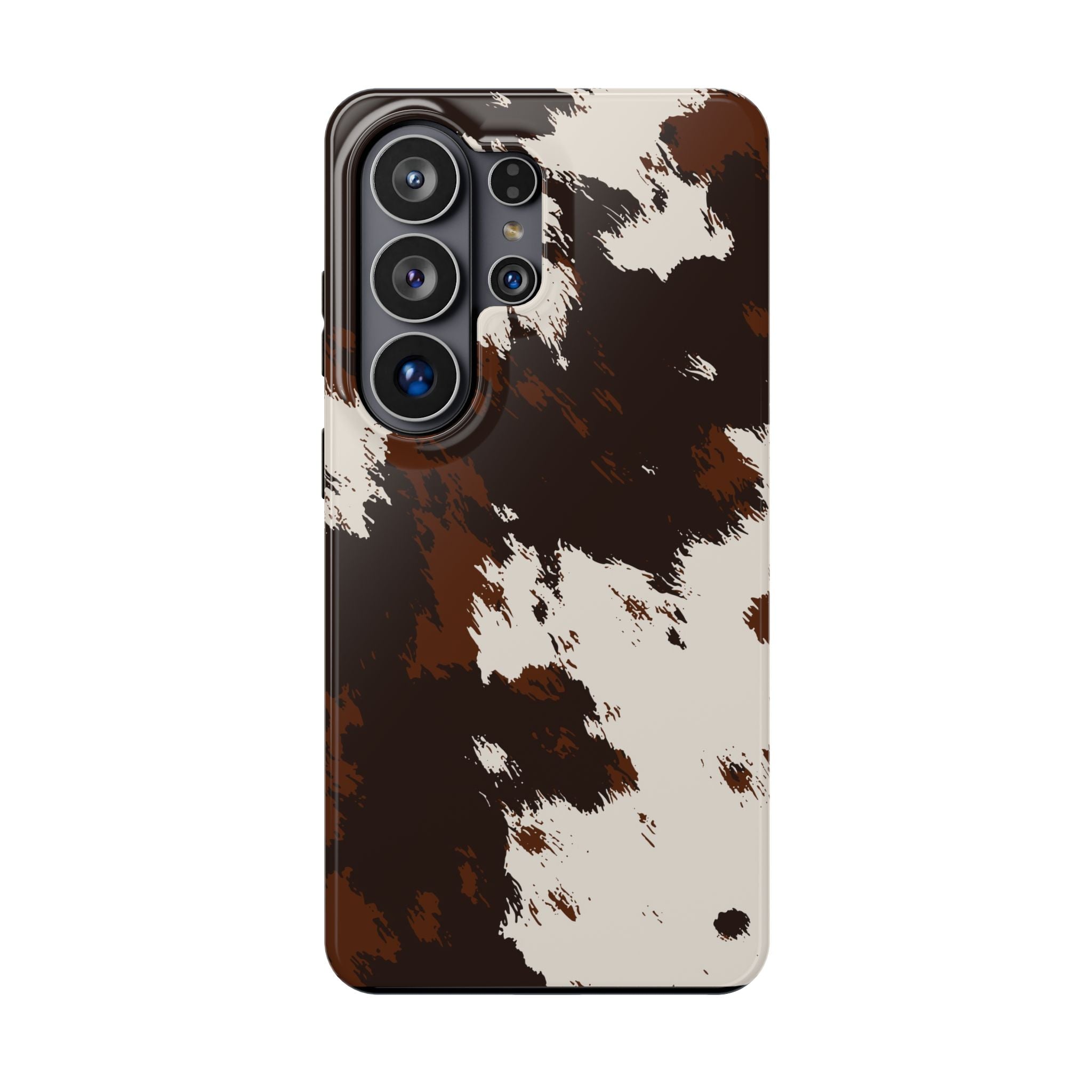 Cowhide Print Impact Phone Case — Brown & Cream Protective Cover