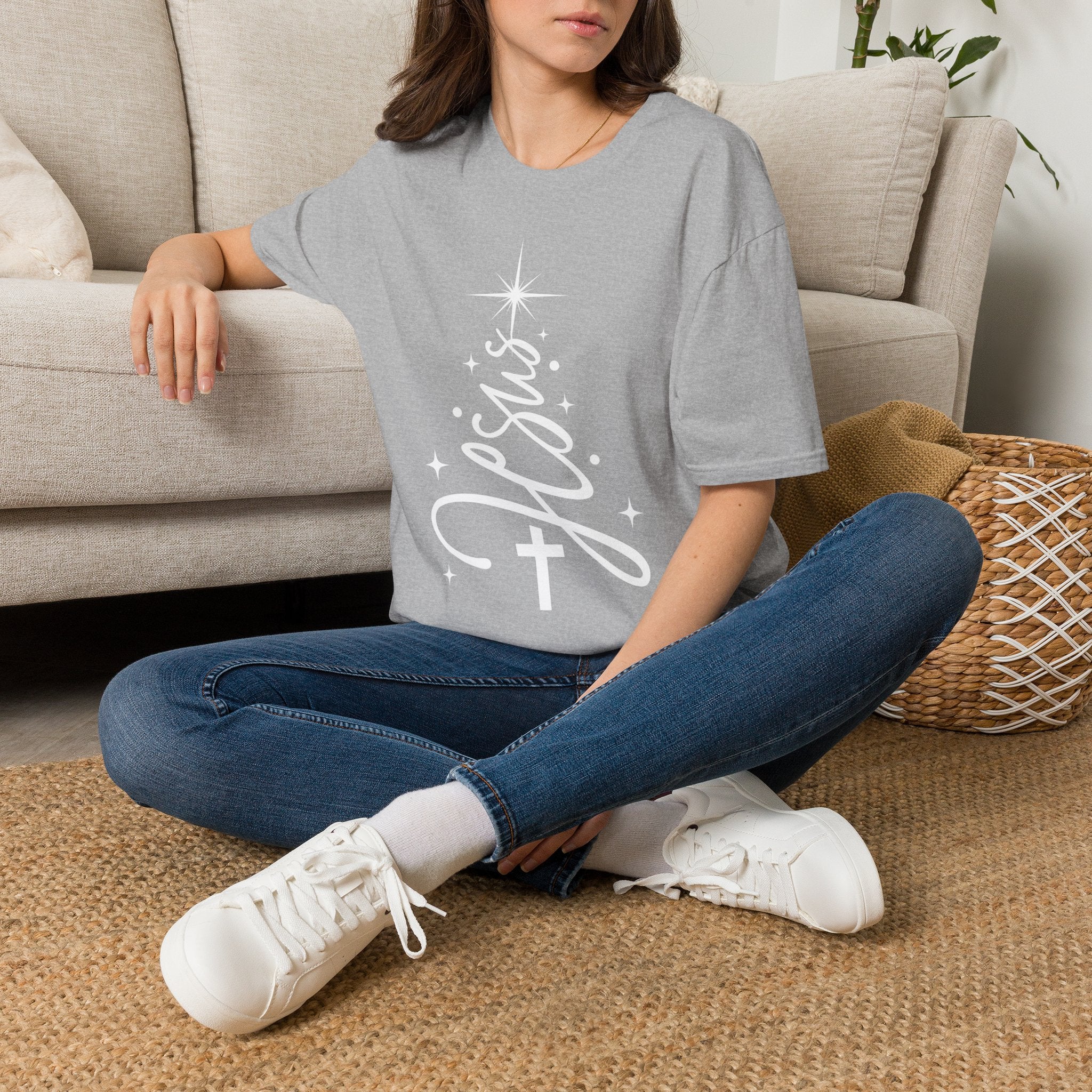 Jesus Christmas T-Shirt — Script Cross & Star Holiday Tee
