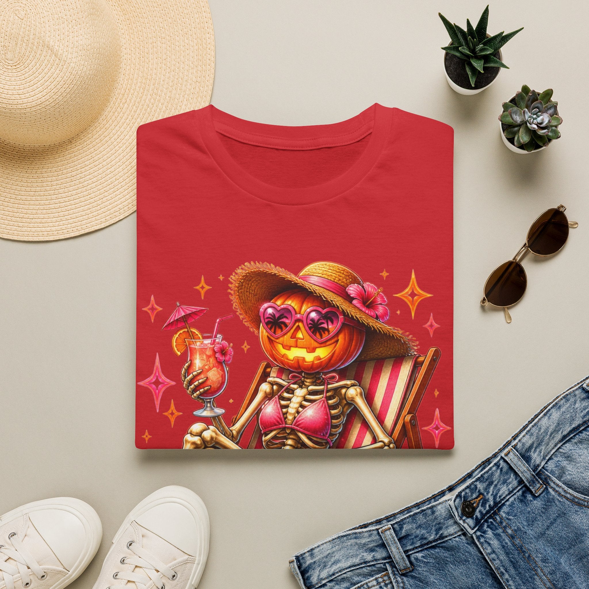 Summerween Vibes T-Shirt — Pumpkin Skeleton Beach Tee