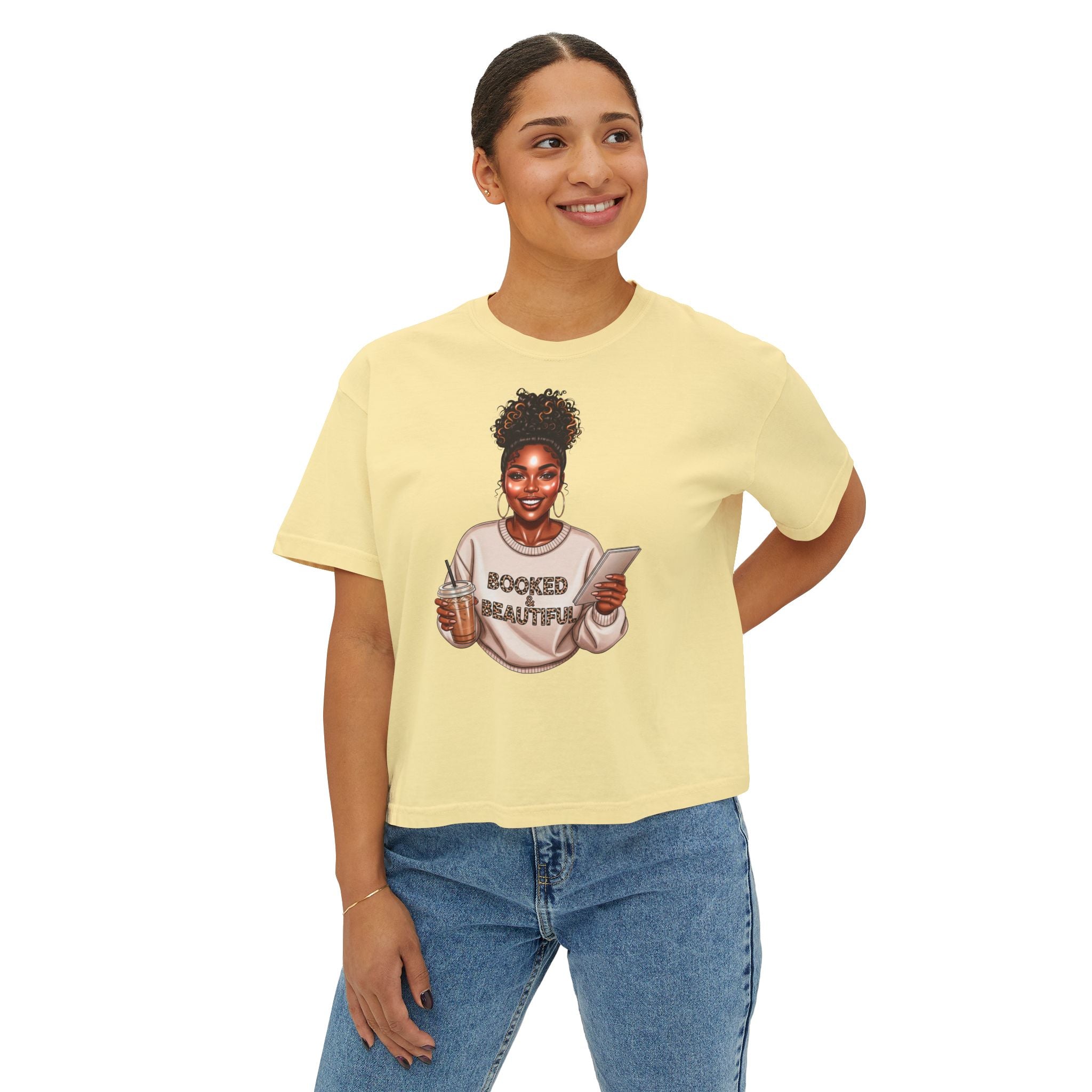 Booked & Beautiful Women's Boxy Tee — Empowering Black Girl Magic Graphic Shirt