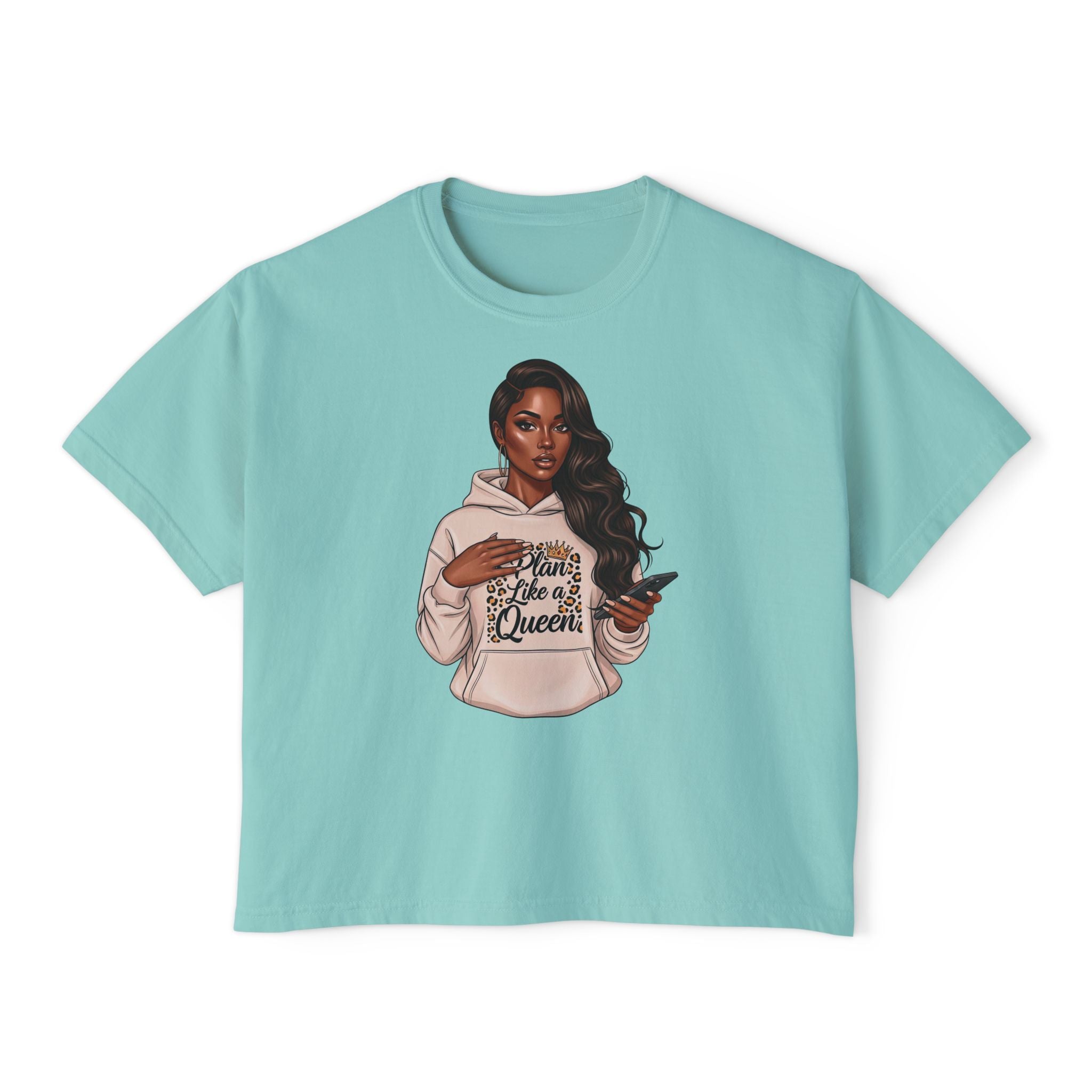 Boxy Tee — "Born to be a Queen" Graphic Crop T‑Shirt for Black Women