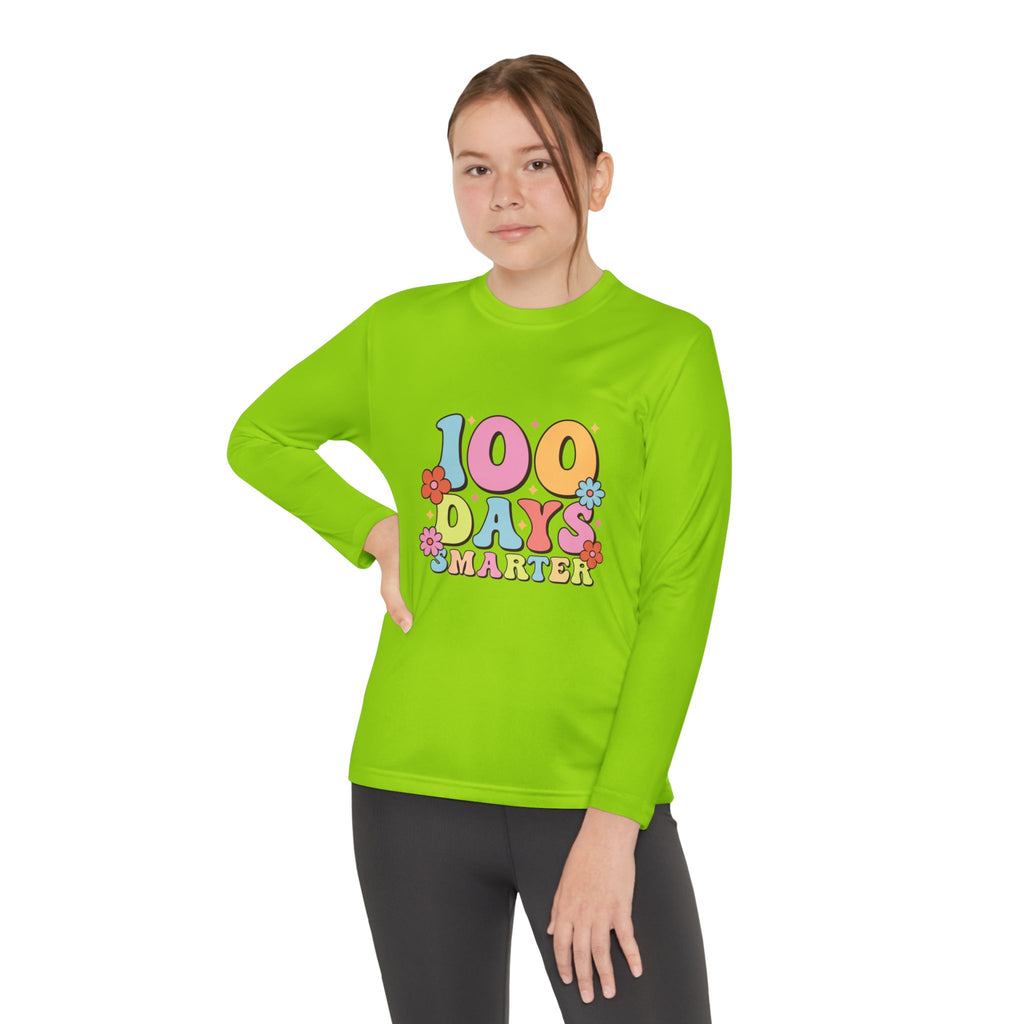 100 Days Smarter Youth Long Sleeve Tee — Retro Floral School Celebration Shirt