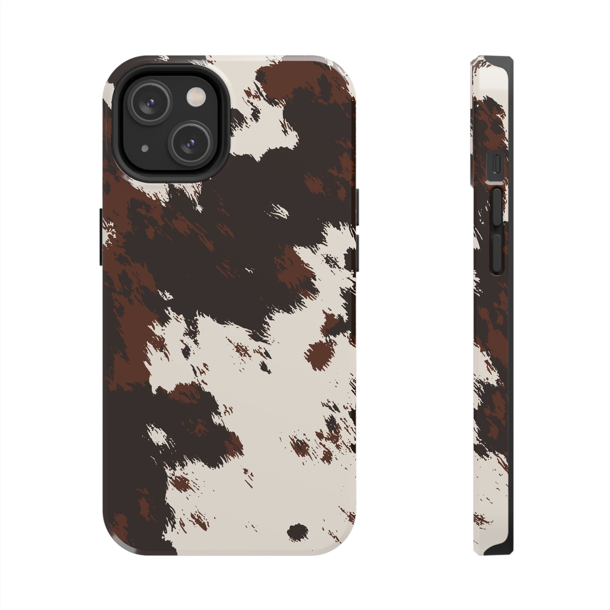 Cowhide Print Tough Phone Case — Brown & White Western Rugged Protection