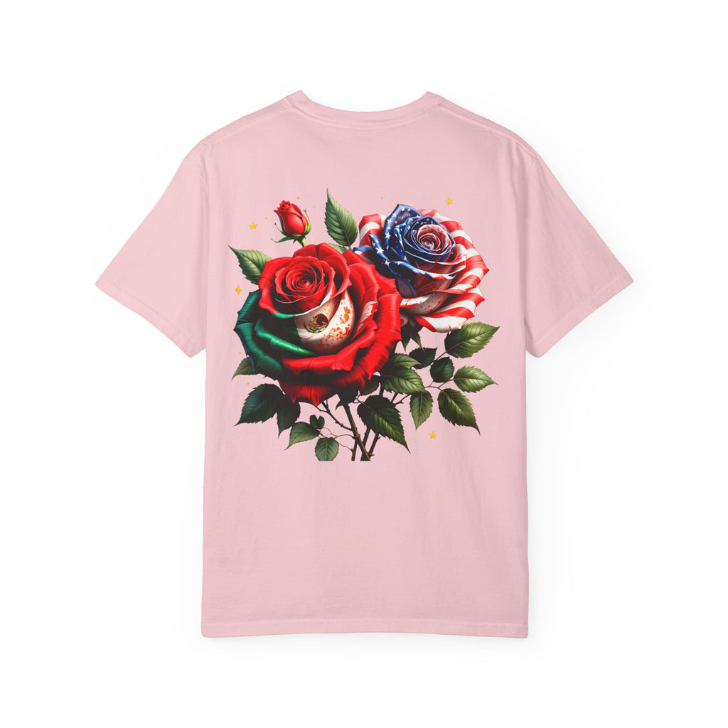 Rose Bouquet T-Shirt — Vintage Red & Blue Floral Back Graphic
