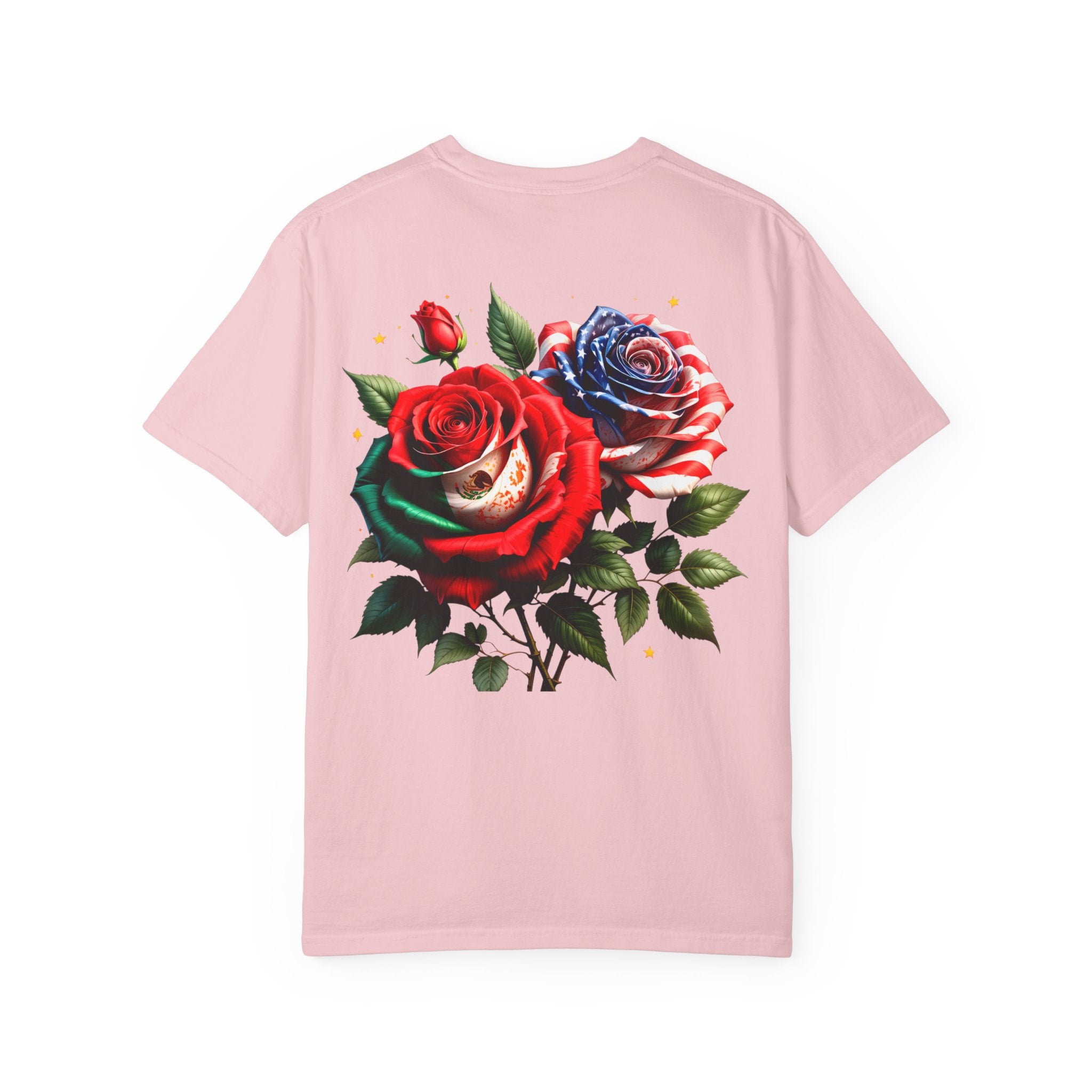 Rose Bouquet T-Shirt — Vintage Red & Blue Floral Back Graphic