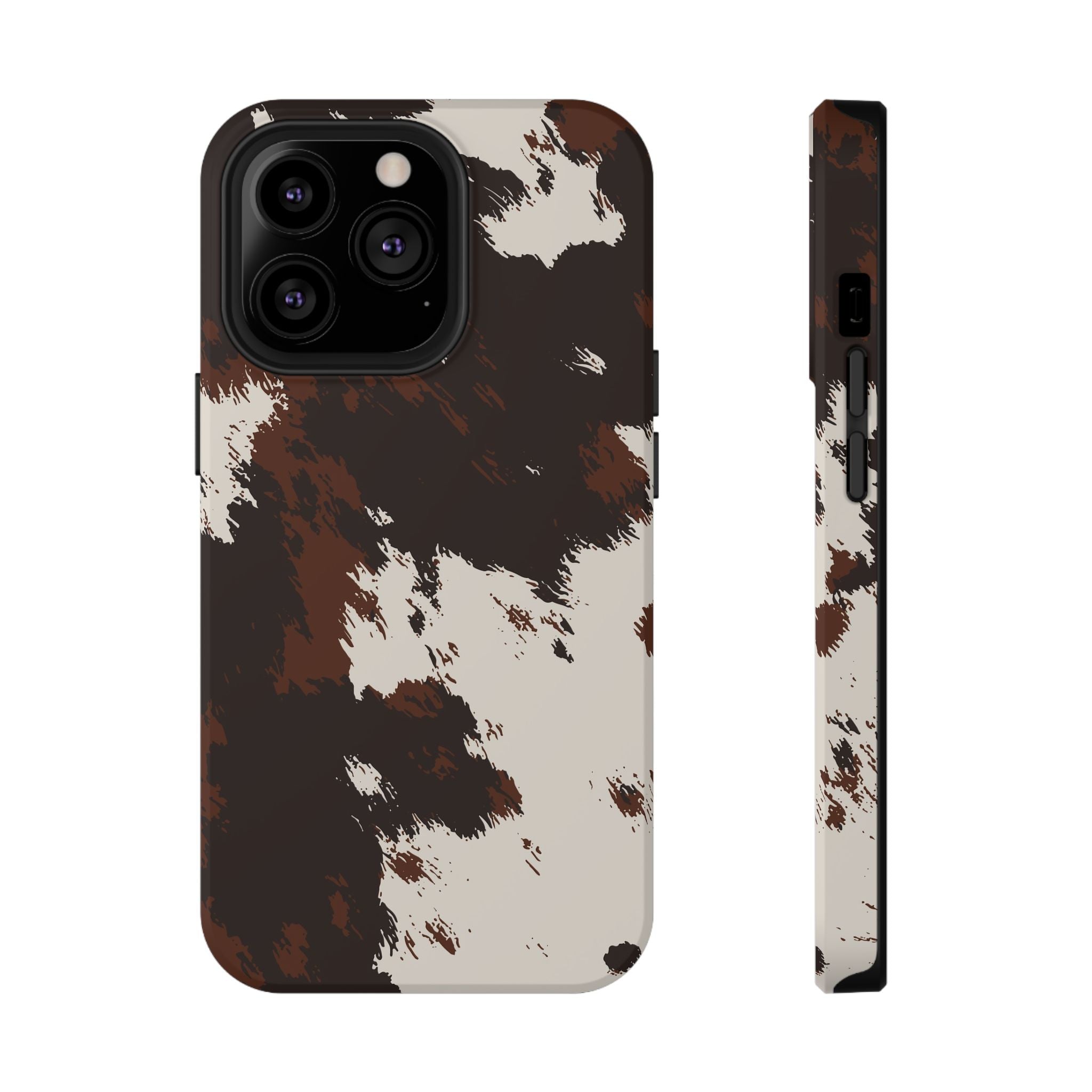 Cowhide Print Impact Phone Case — Brown & Cream Protective Cover
