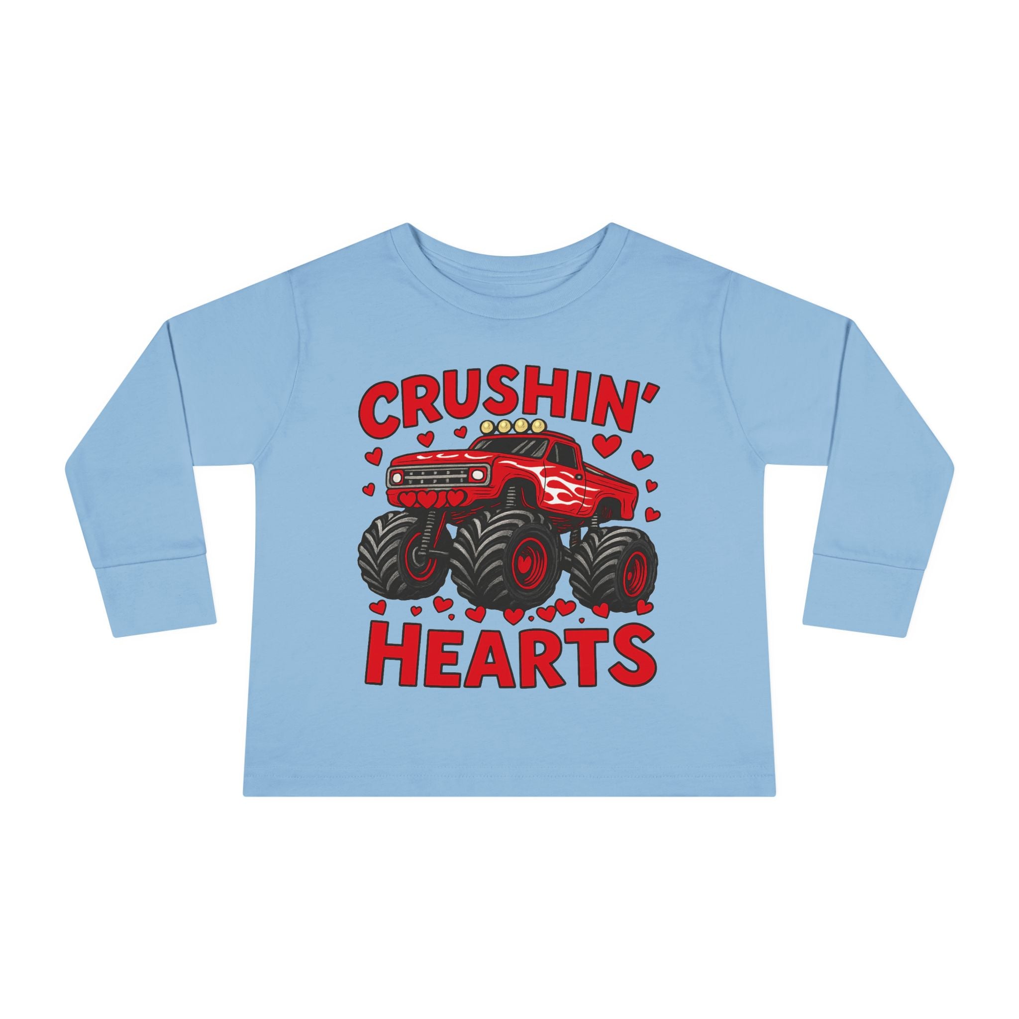 Crushin' Hearts Toddler Long Sleeve Tee - Monster Truck Valentine Shirt