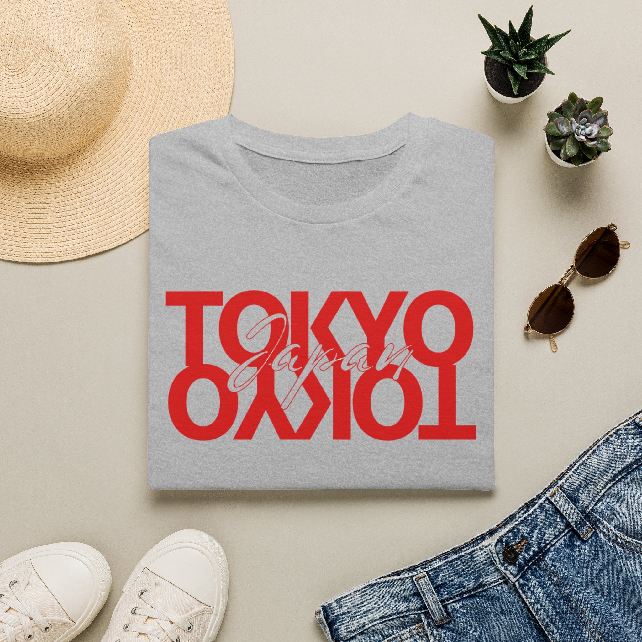 Tokyo Floral T-Shirt — Mirrored Red Logo "Tokyo" Graphic Tee