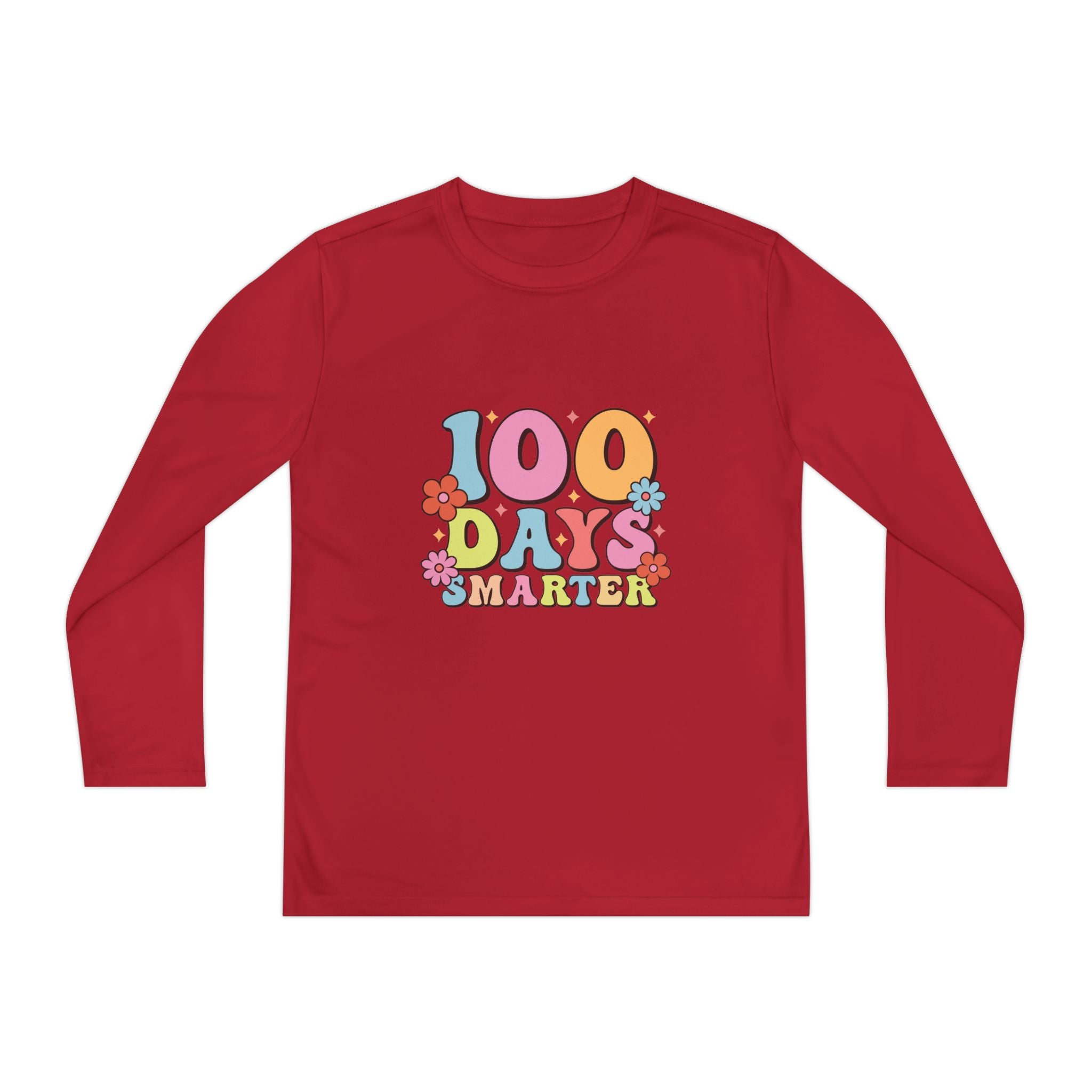 100 Days Smarter Youth Long Sleeve Tee — Retro Floral School Celebration Shirt