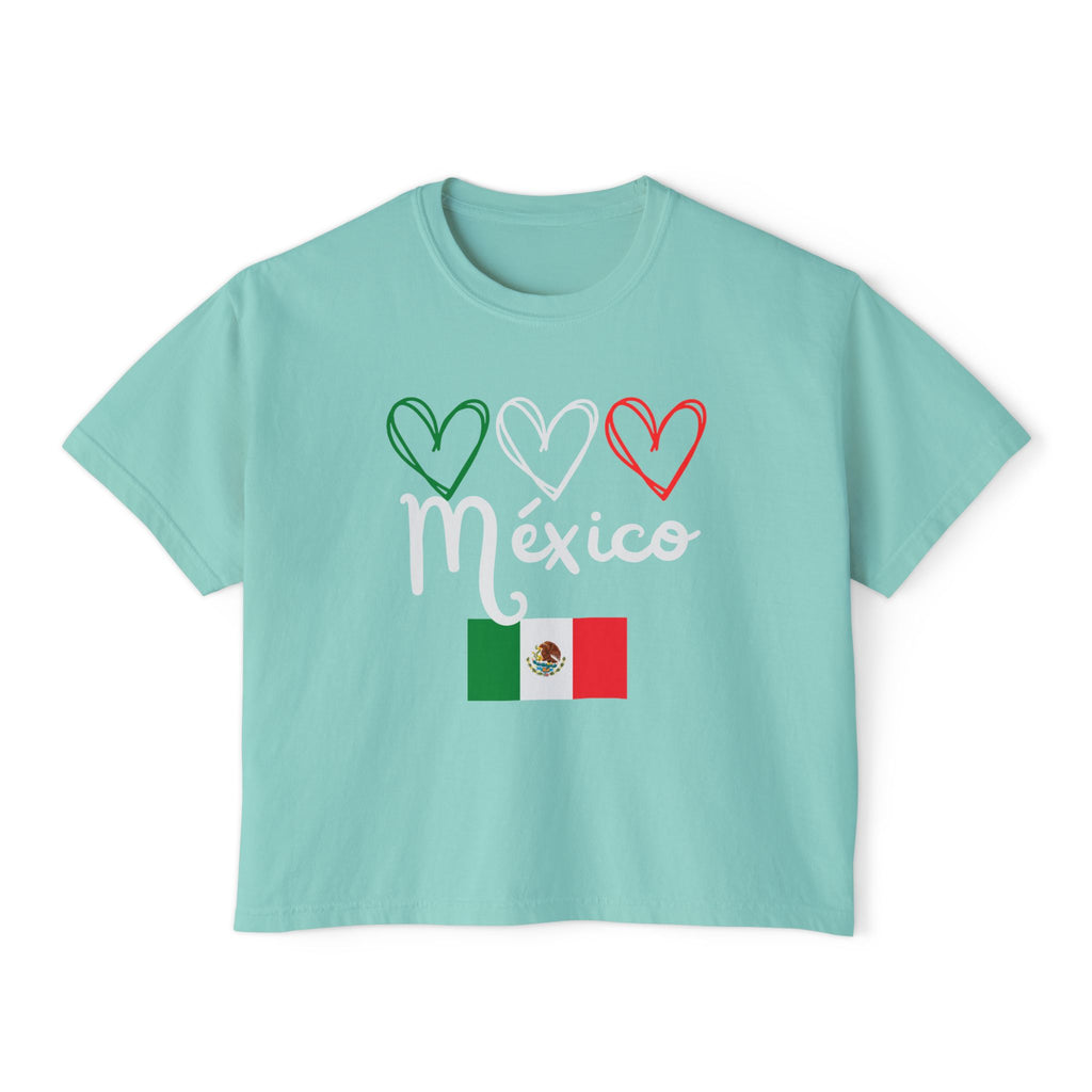 Mexico Flag Boxy Tee — Hearts & 'México' Women's Crop T-Shirt