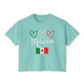 Mexico Flag Boxy Tee — Hearts & 'México' Women's Crop T-Shirt