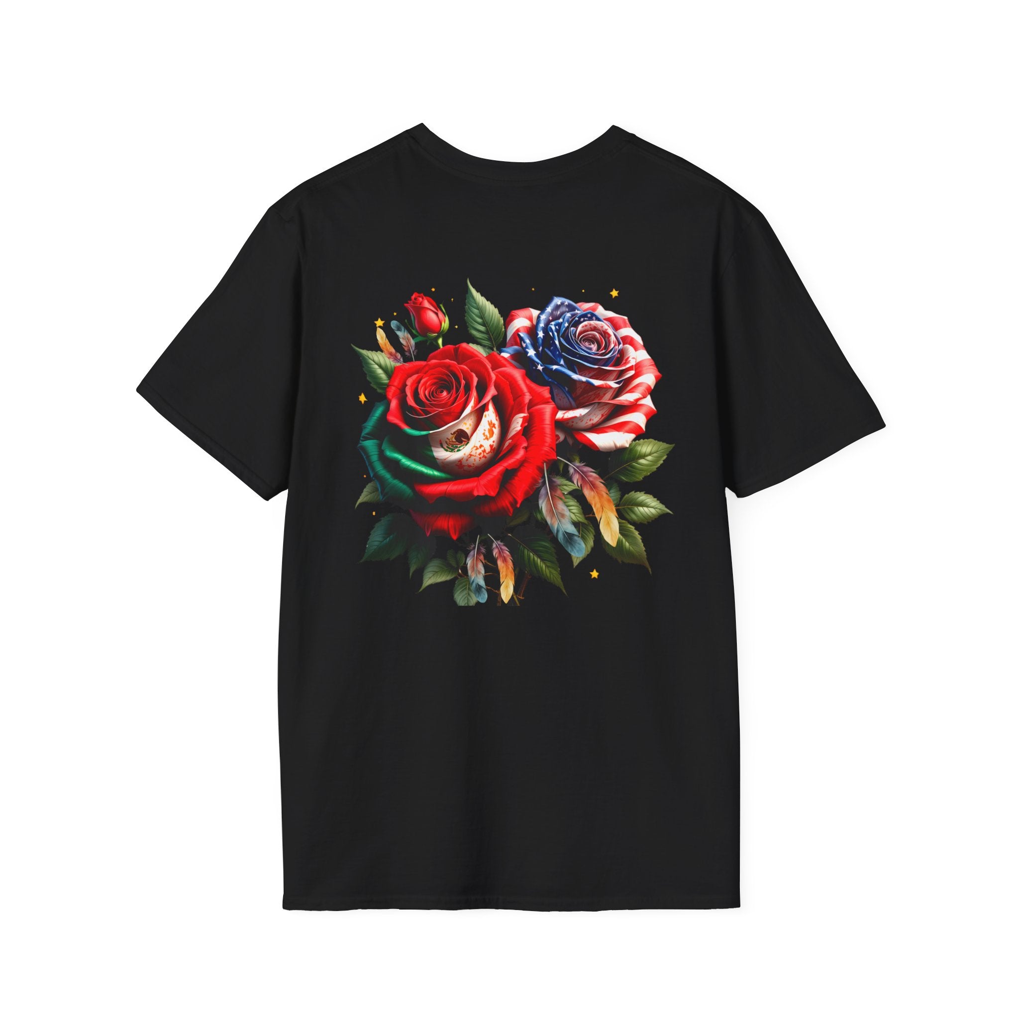 USA Mexico Flag T-Shirt — Small Crossed American & Mexican Flags Tee