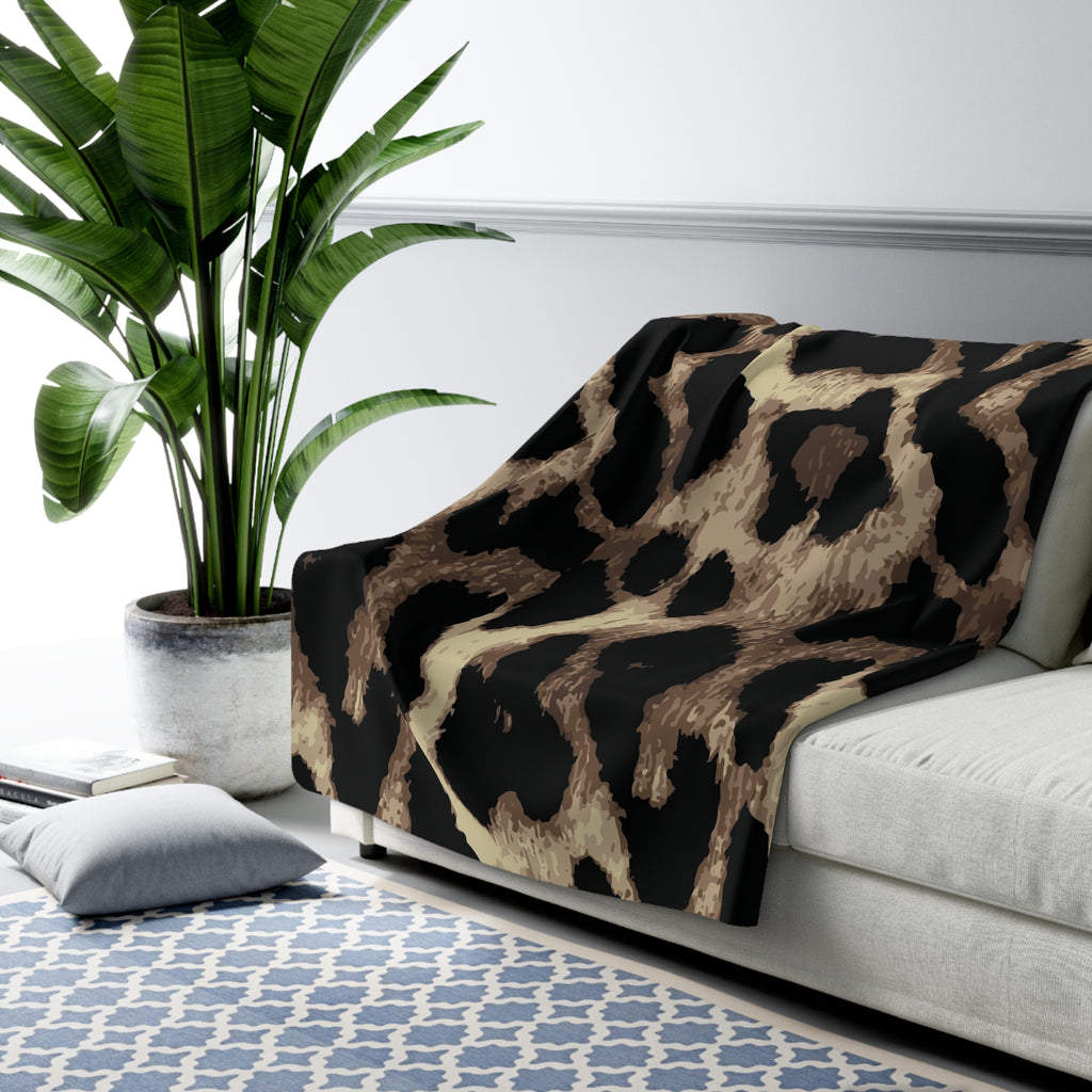 Leopard Print Sherpa Blanket — Cozy Faux Fur Throw for Home & Travel