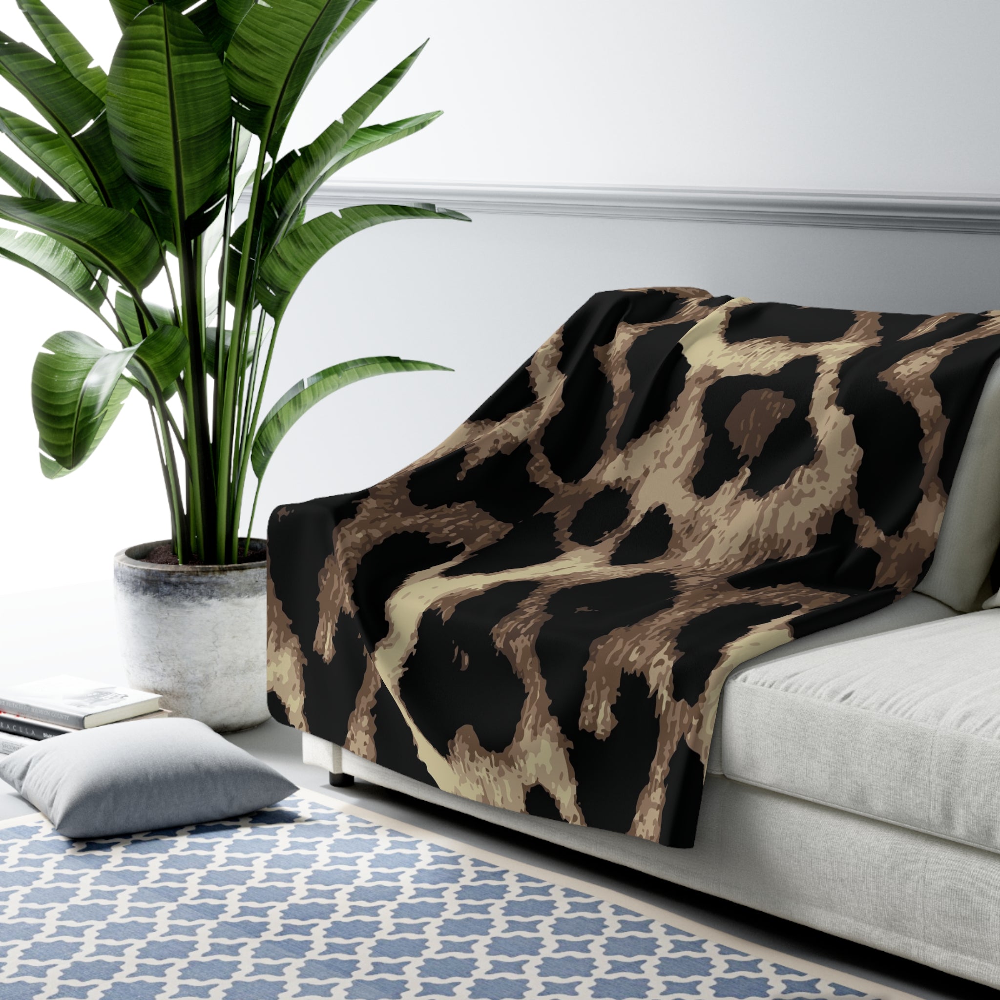 Leopard Print Sherpa Blanket — Cozy Faux Fur Throw for Home & Travel