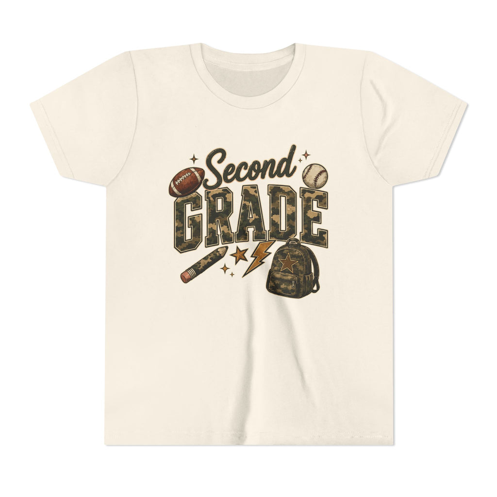 Second Grade Youth Tee — Back-to-School Sports & Backpack Design