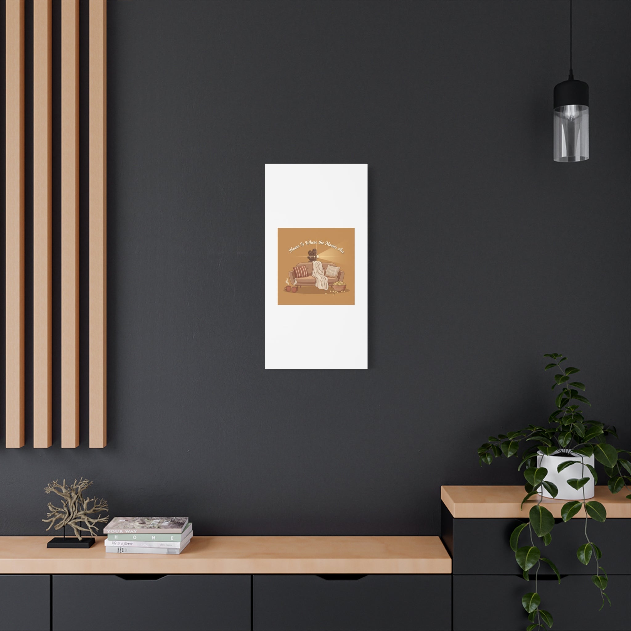 Home Is Where the Movies Are Canvas | cozy night art, home cinema decor