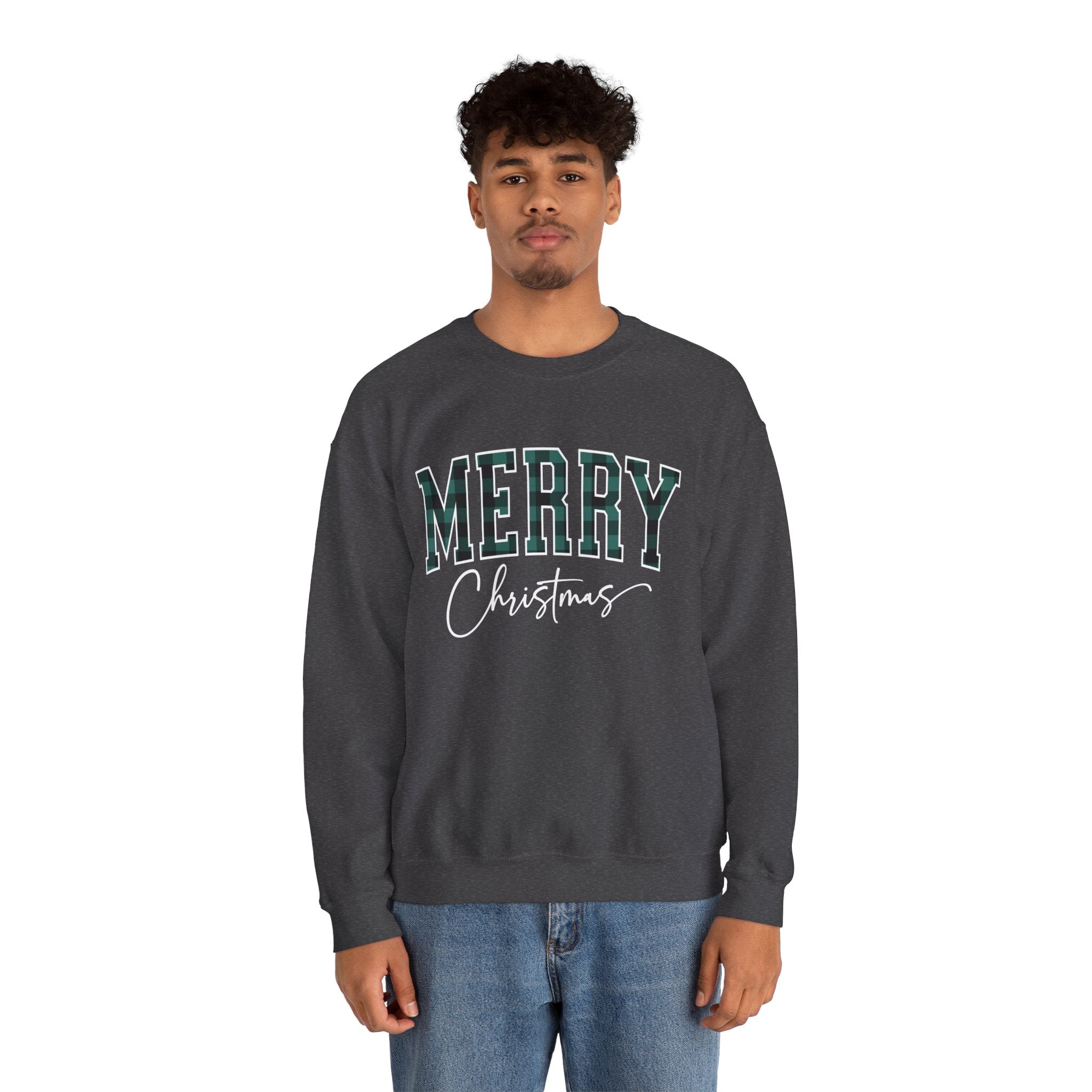 Merry Christmas Crewneck Sweatshirt – Plaid Holiday Graphic Crew