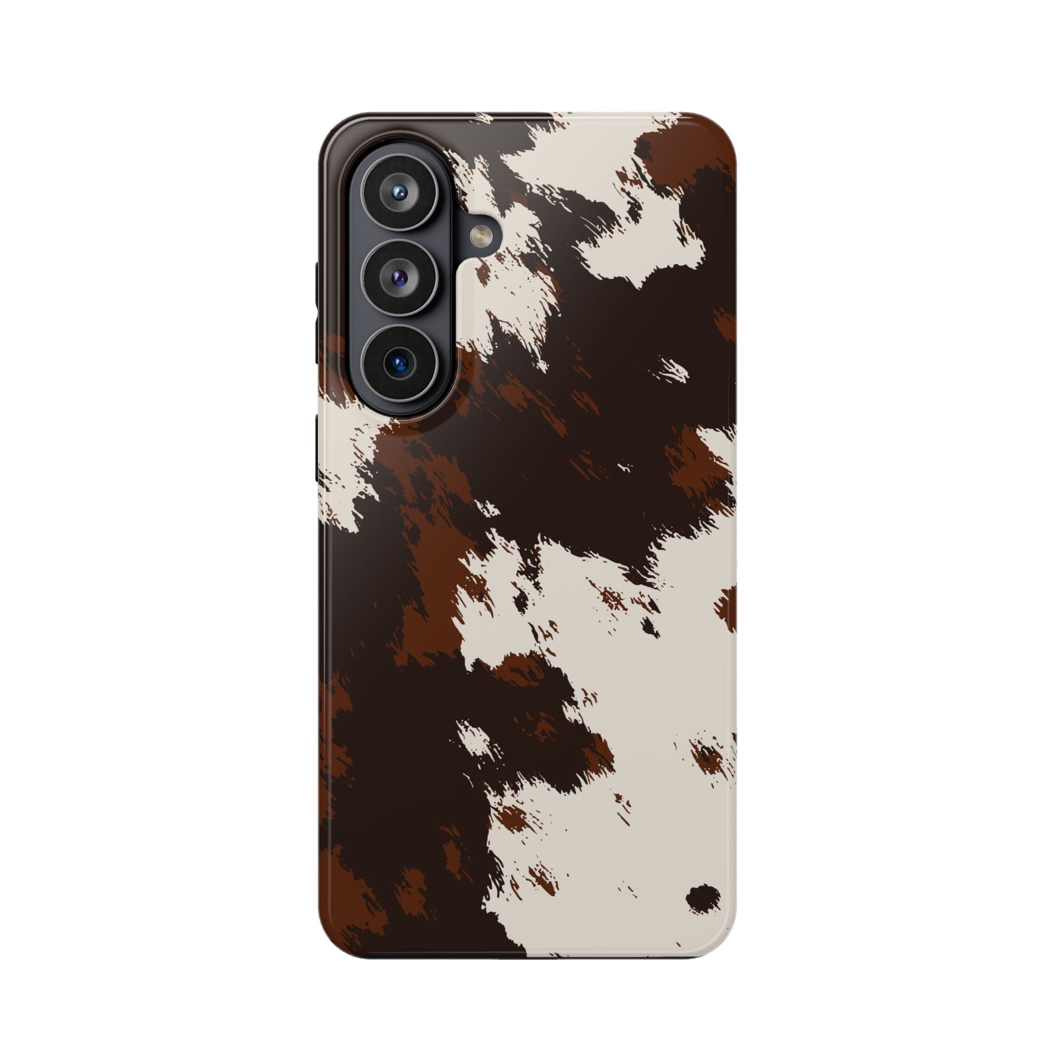 Cowhide Print Impact Phone Case — Brown & Cream Protective Cover