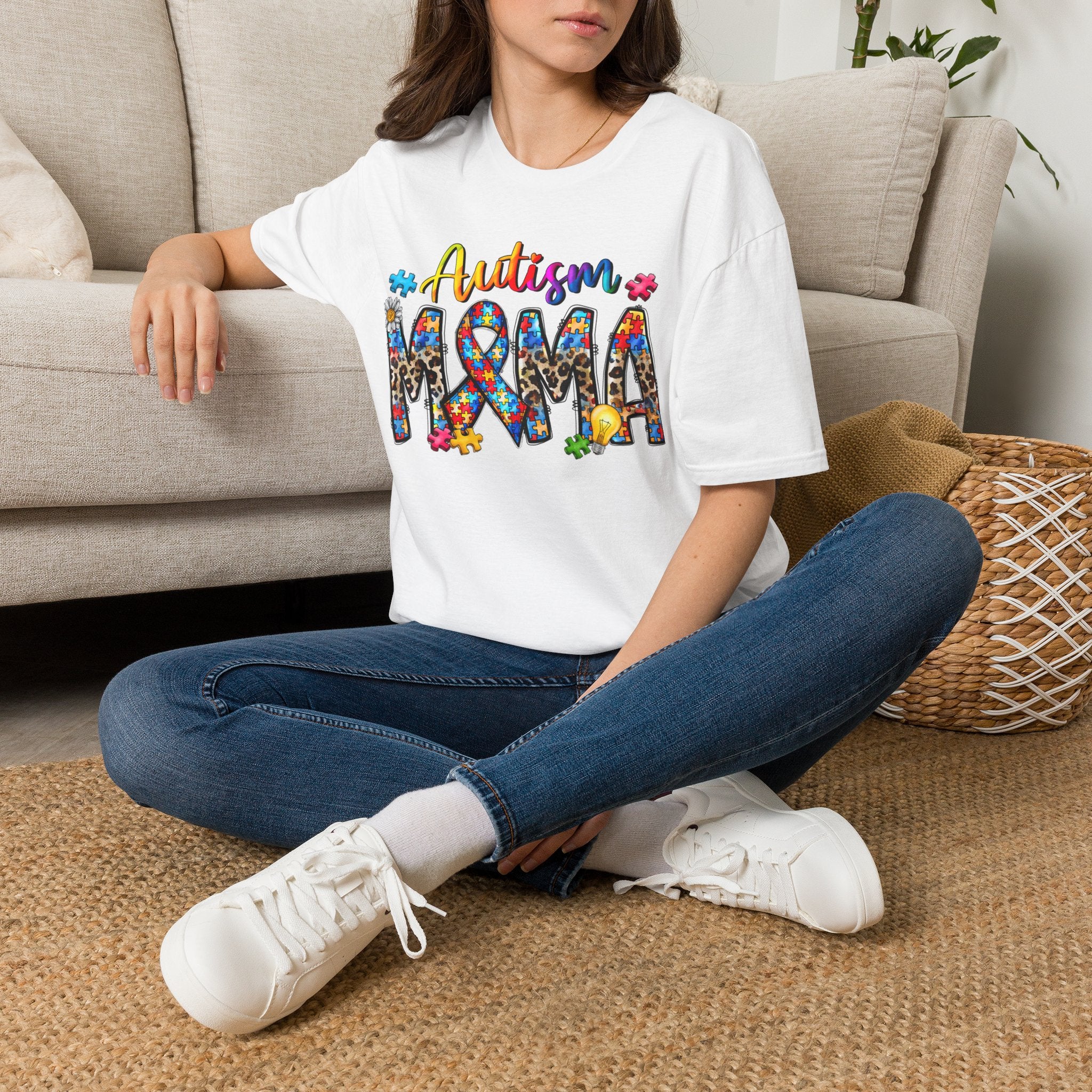Autism Mama T-Shirt - Colorful Puzzle Ribbon Support Tee