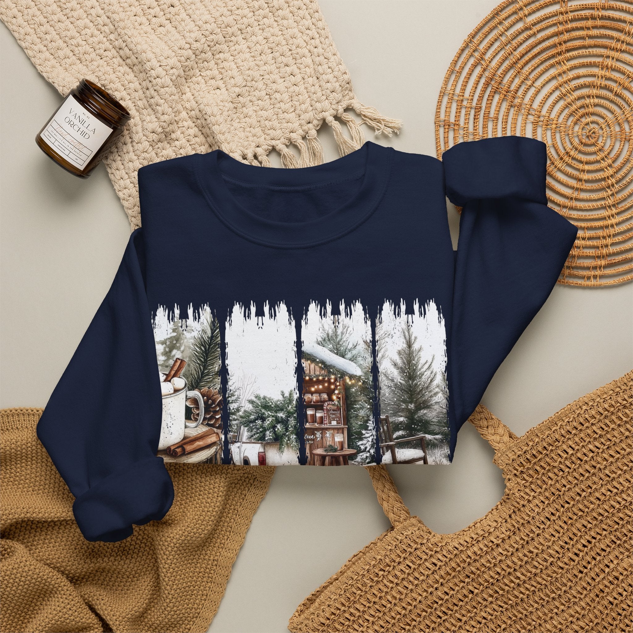 Holiday Cabin Crewneck Sweatshirt — 'Tis the Season Cozy Winter Pullover
