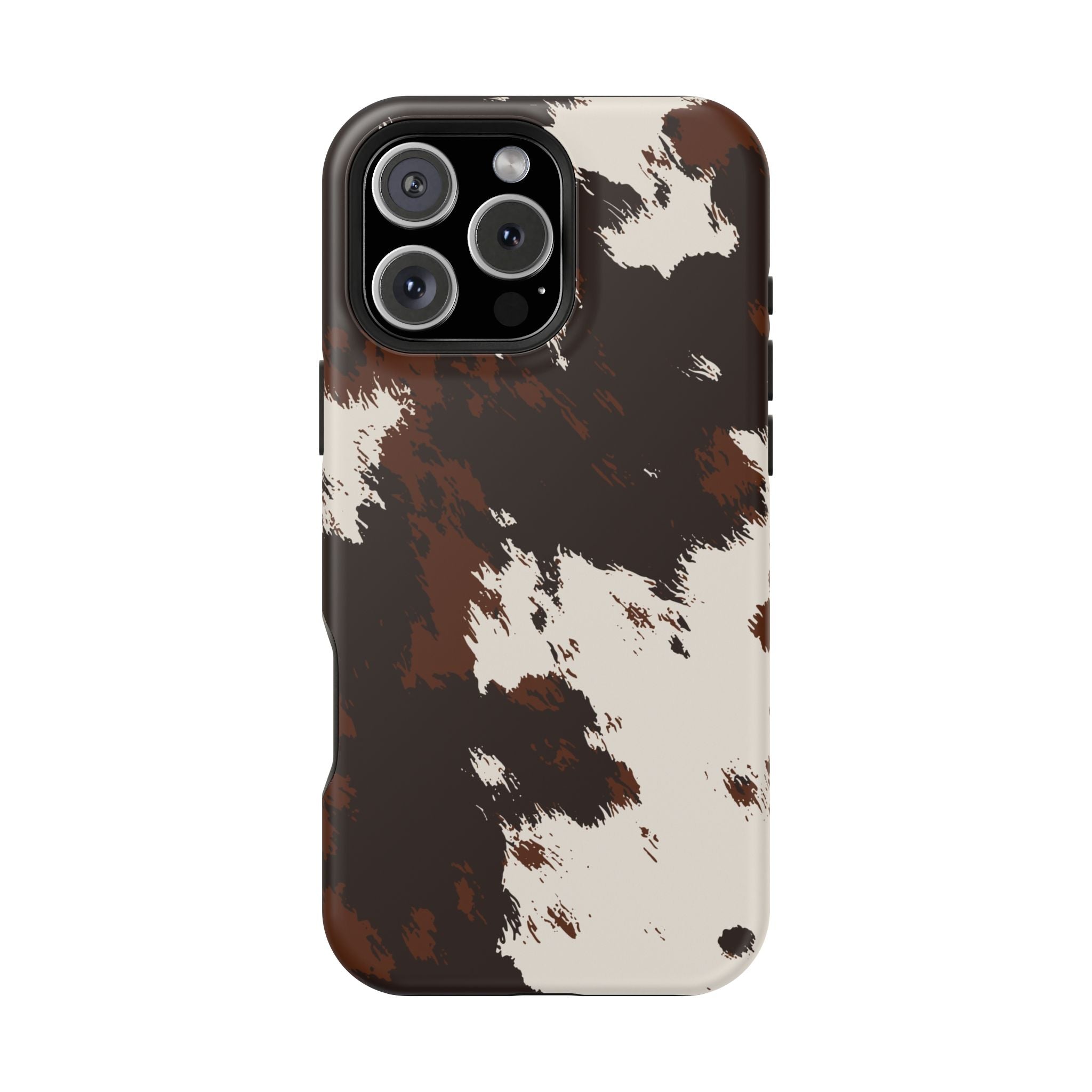 Cowhide Print Impact Phone Case — Brown & Cream Protective Cover