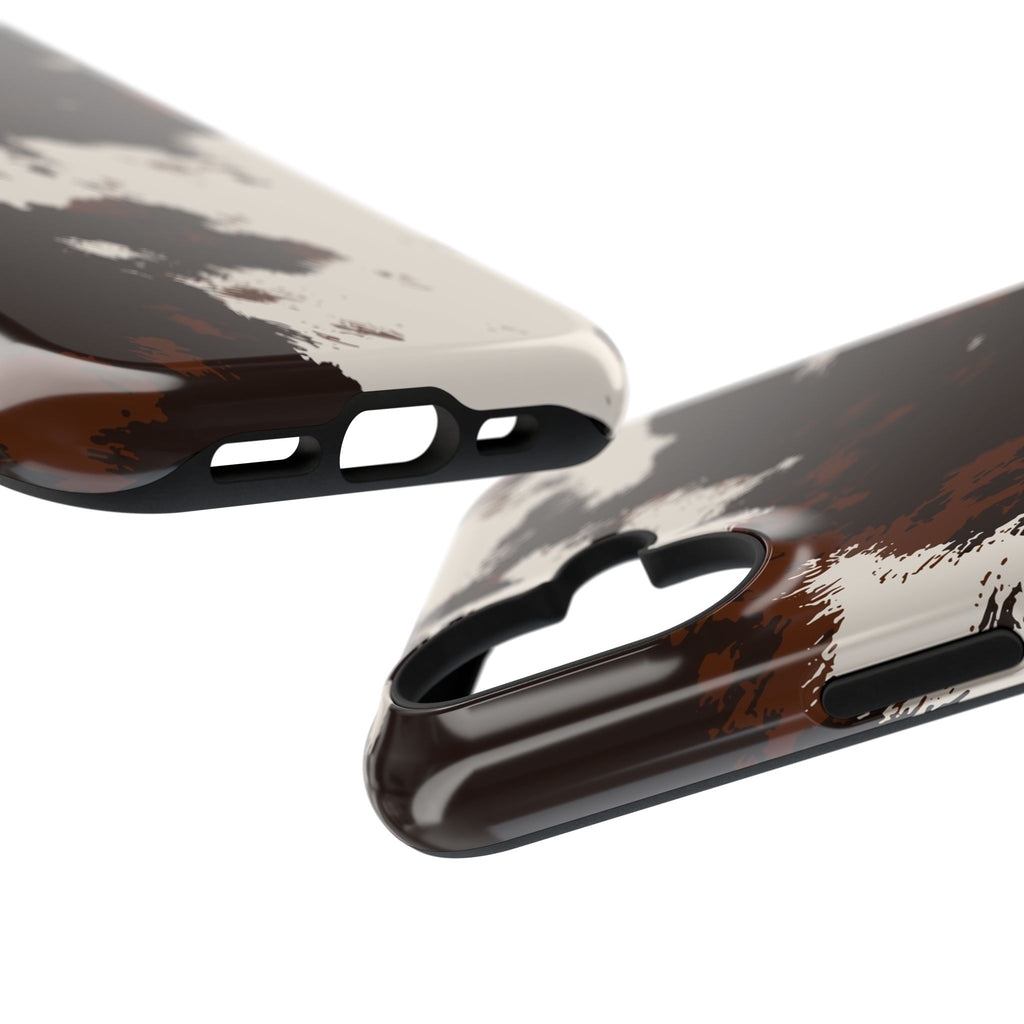 Cowhide Print Impact Phone Case — Brown & Cream Protective Cover