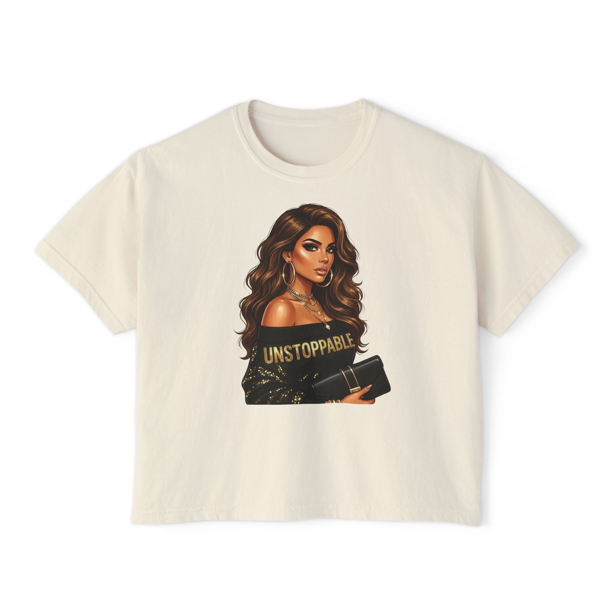 Unstoppable Woman Boxy Tee — Empowerment Graphic Crop Top