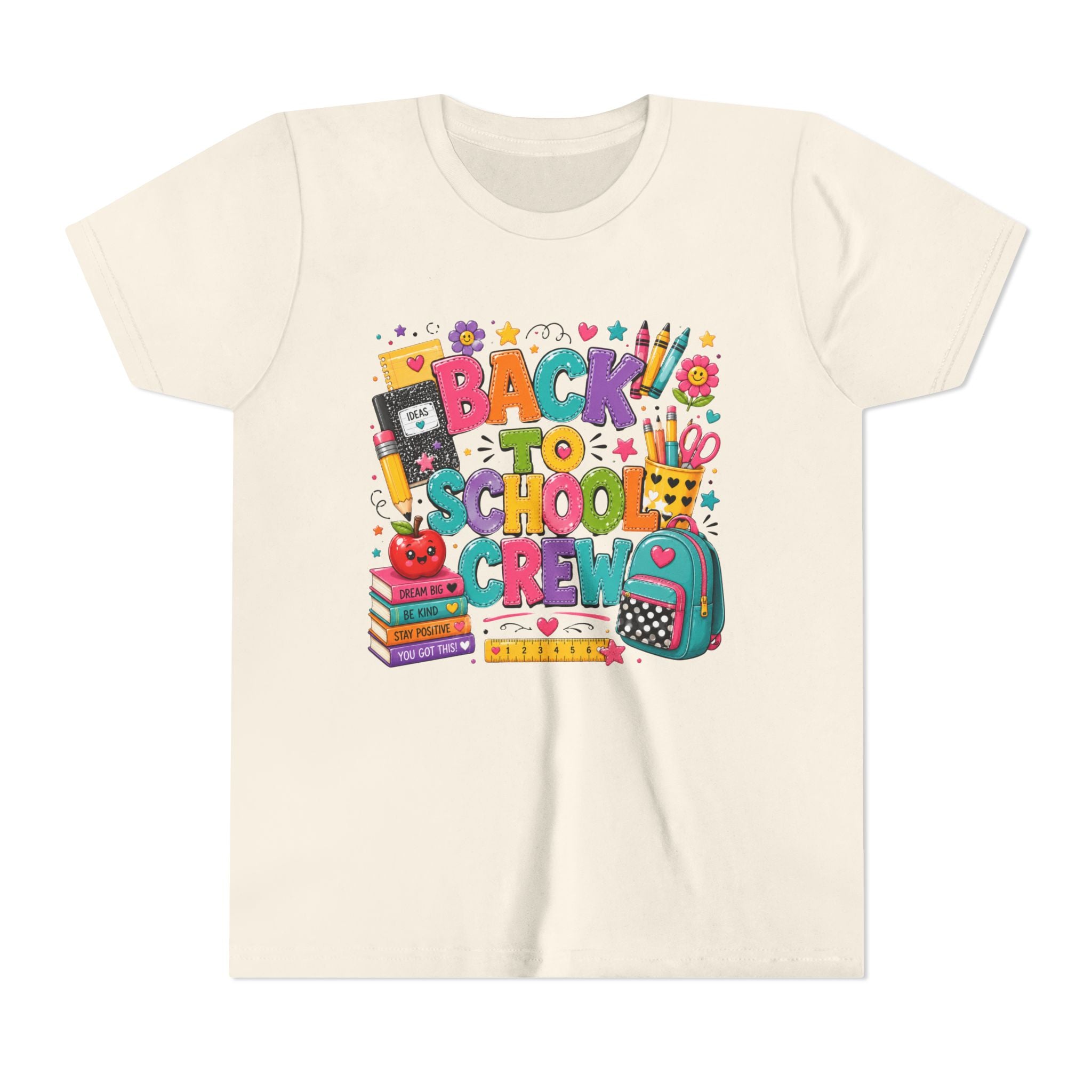 Back to School Crew Youth Tee — Colorful Kids' School Backpack & Books Graphic Shirt