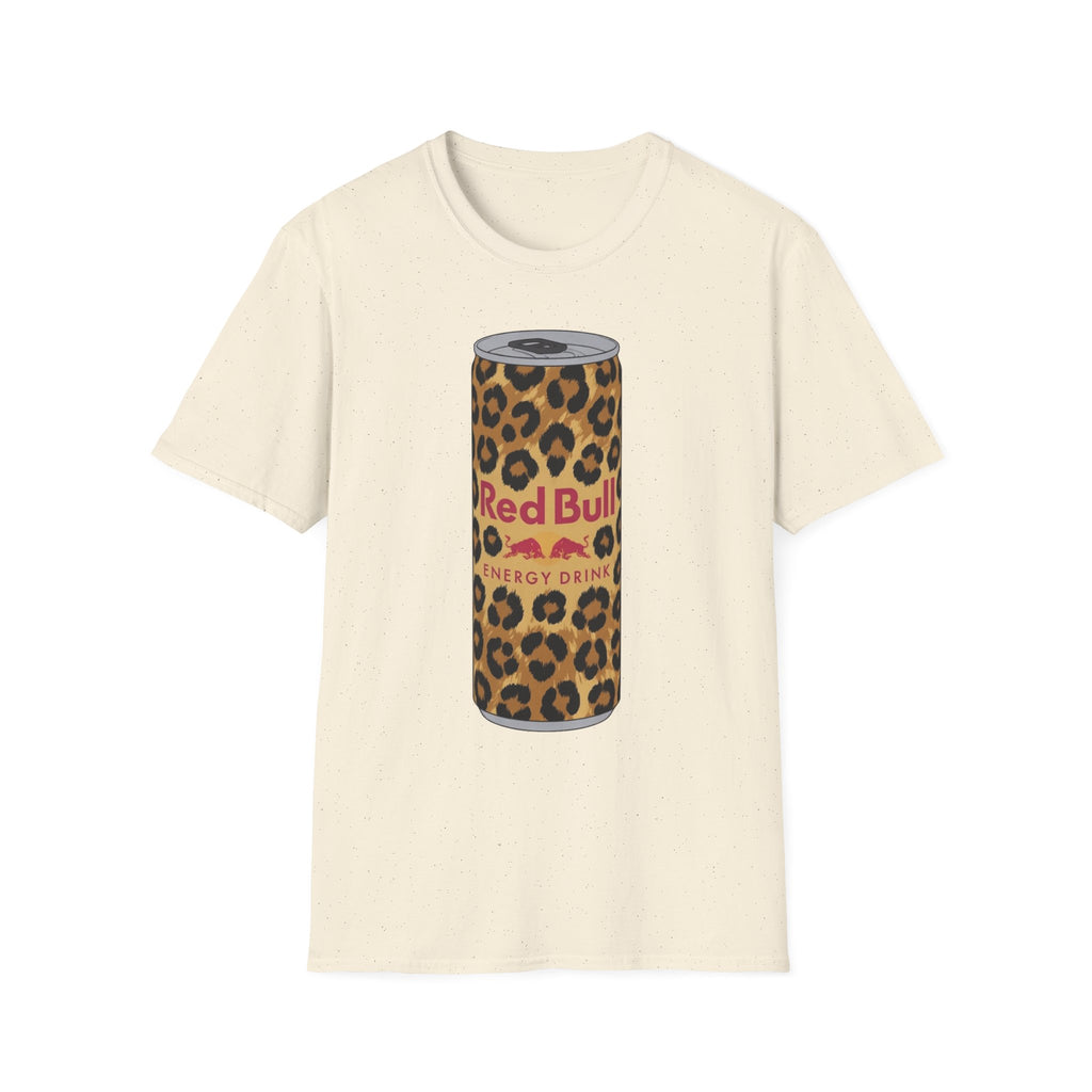 Leopard Print Red Bull Can T‑Shirt — Energy Drink Graphic Tee