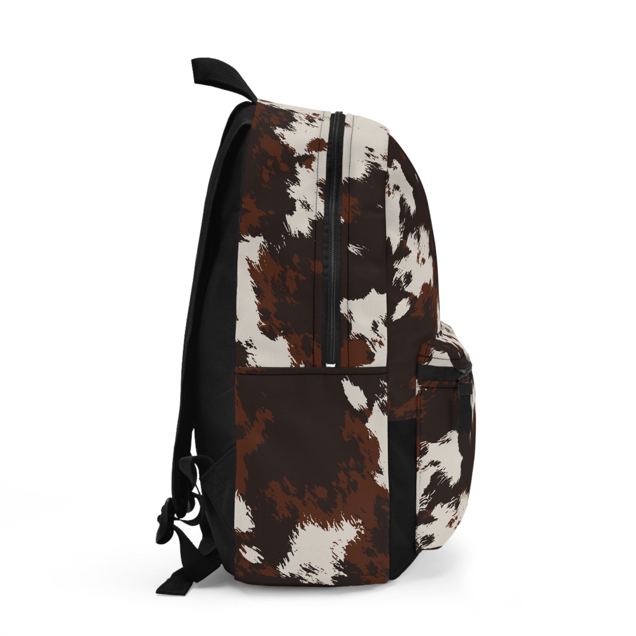 Cowhide Print Backpack — Brown White Western-Style School & Travel Bag