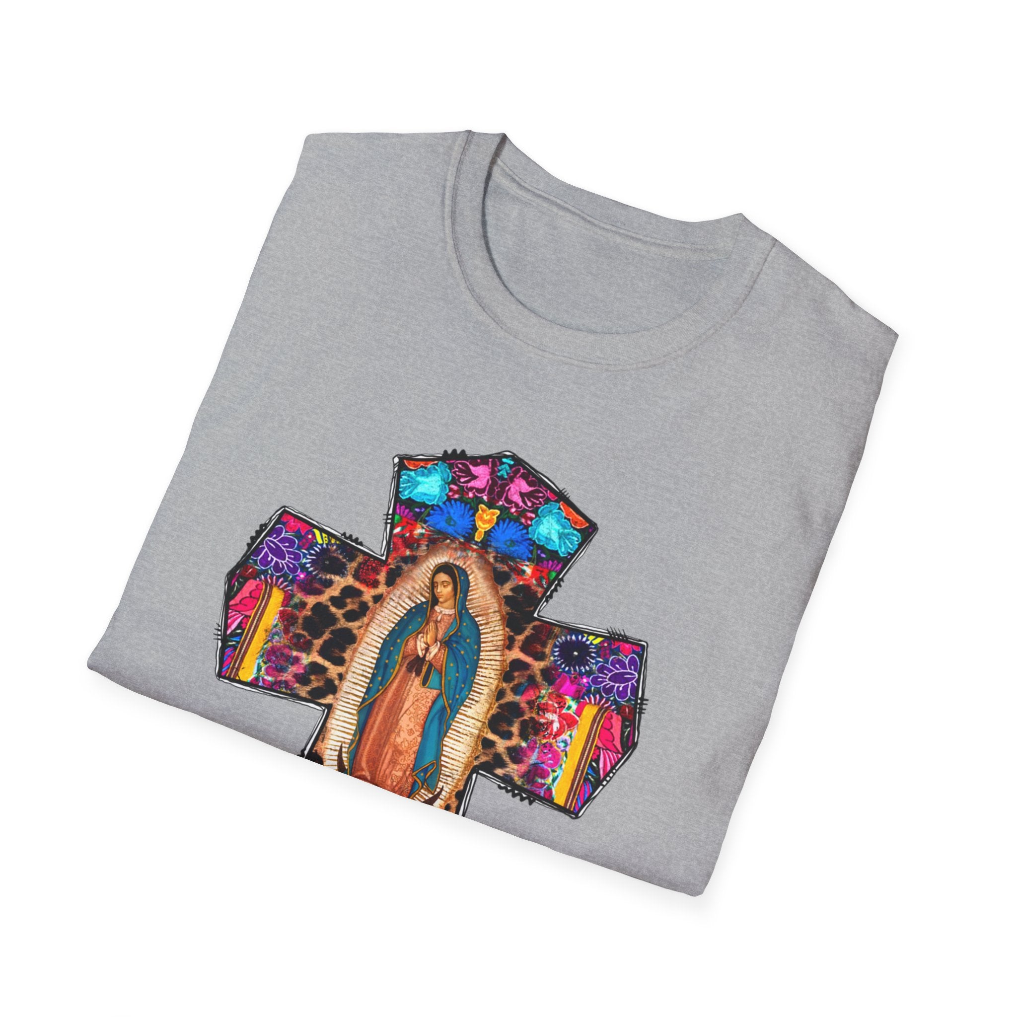 Our Lady of Guadalupe Cross T-Shirt | Religious Mexican Folk Art