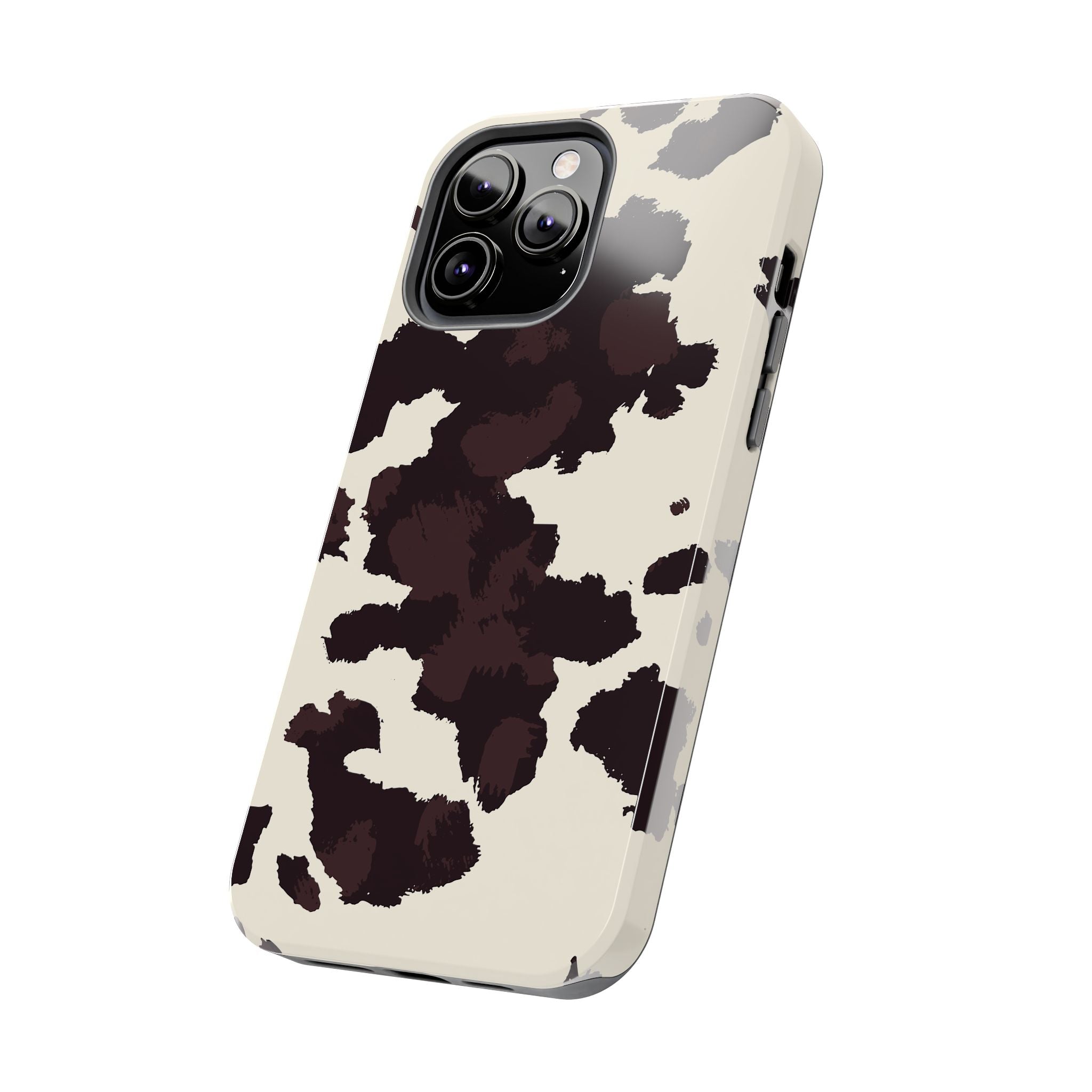 Cow Print Tough Phone Case — Brown Cream Protective Phone Cover