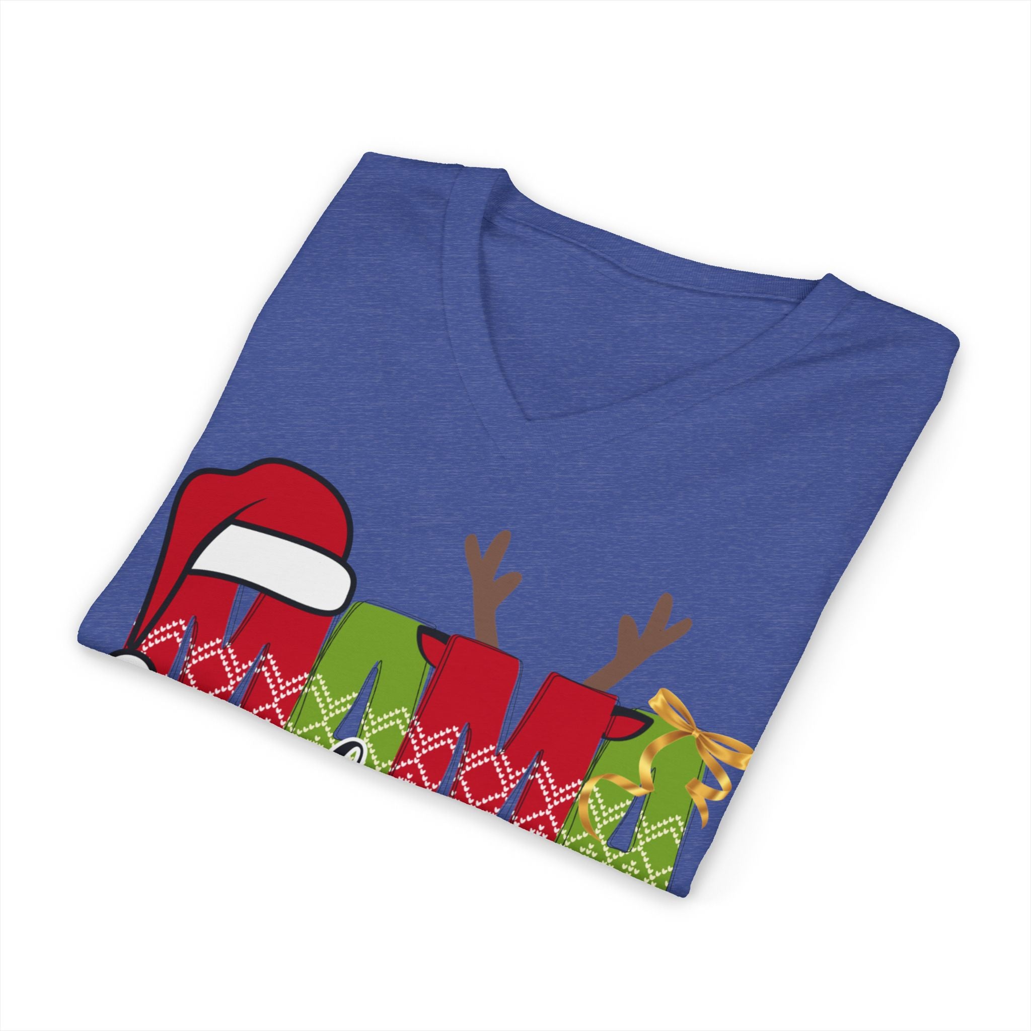 Mom Claus V-Neck Tee — Christmas Holiday Family Graphic Shirt