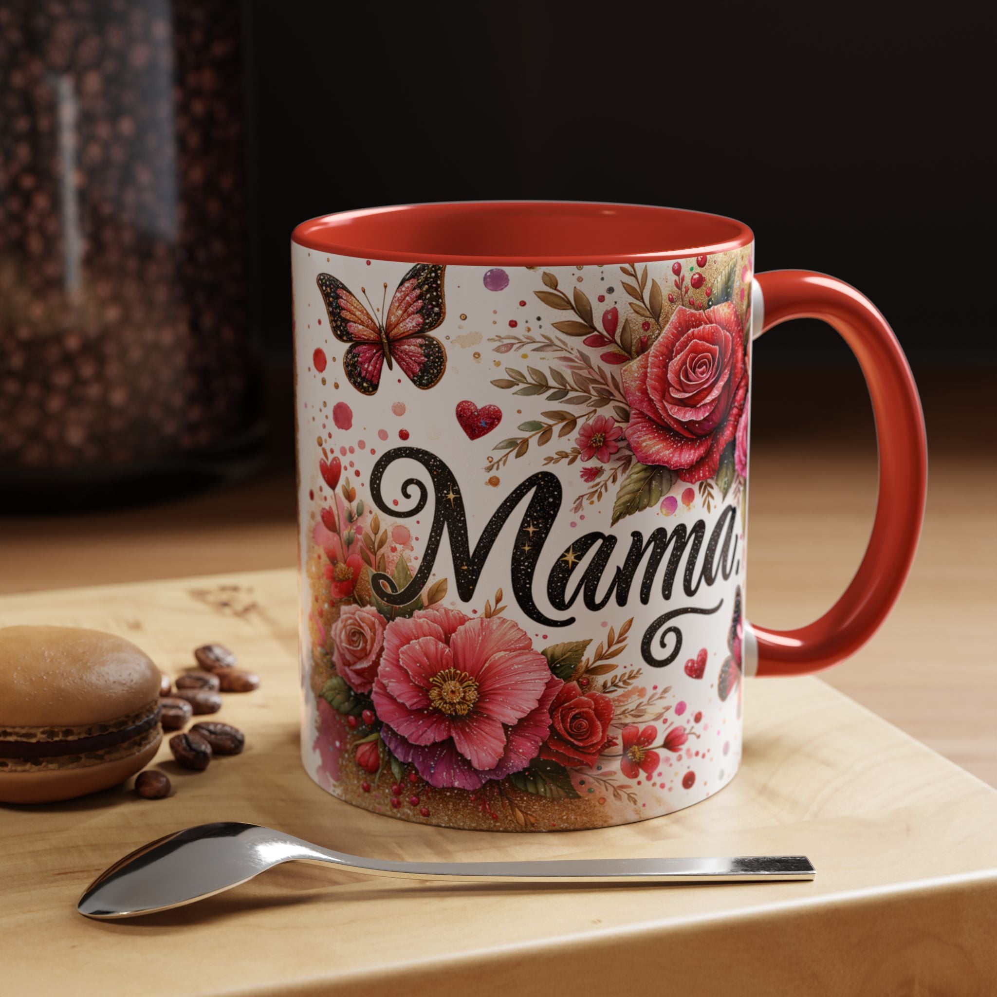 Mama Floral Accent Coffee Mug — Pink Roses & Butterflies (11/15oz)