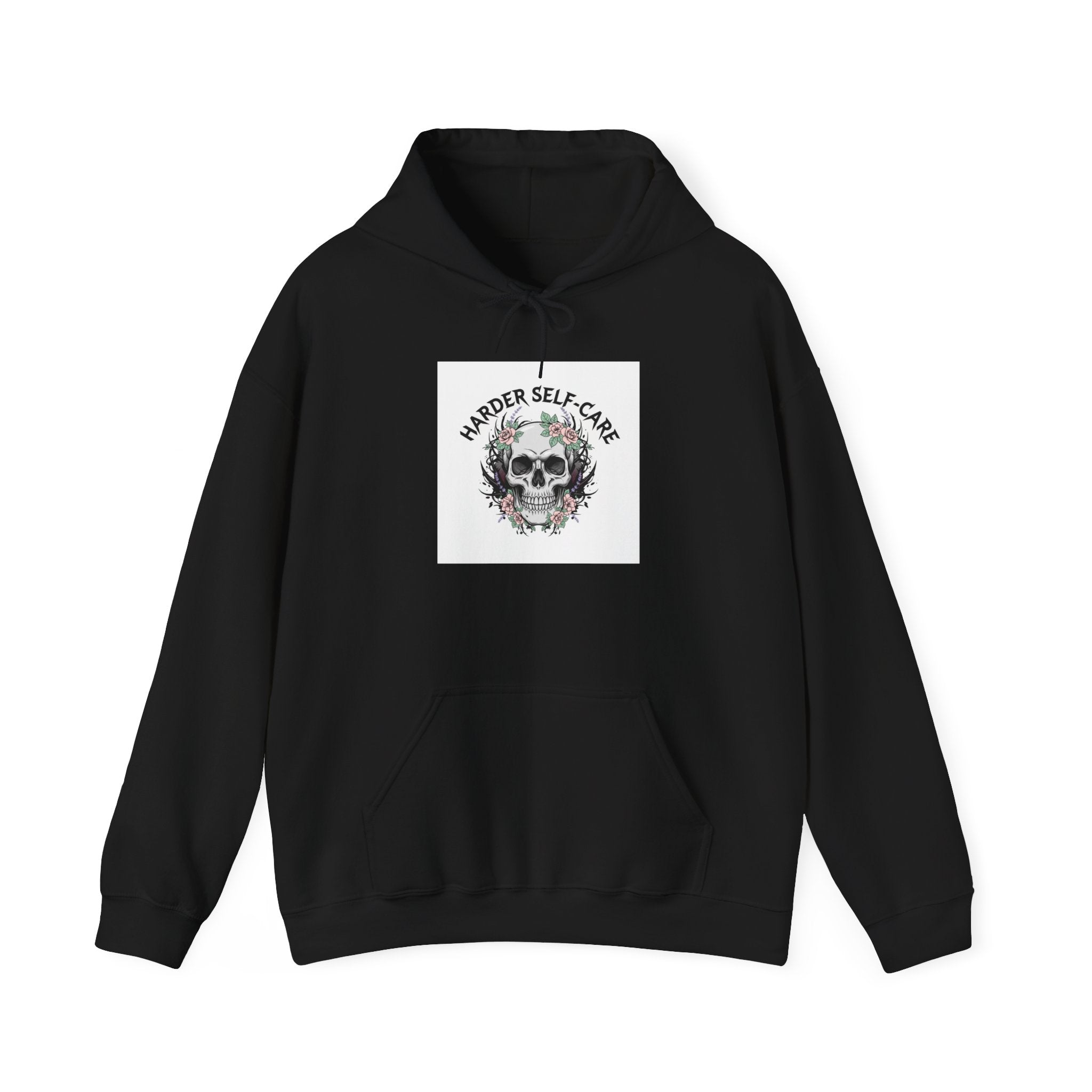 Harder Self-Care Hoodie | metal font shirt, gothic wellness quote