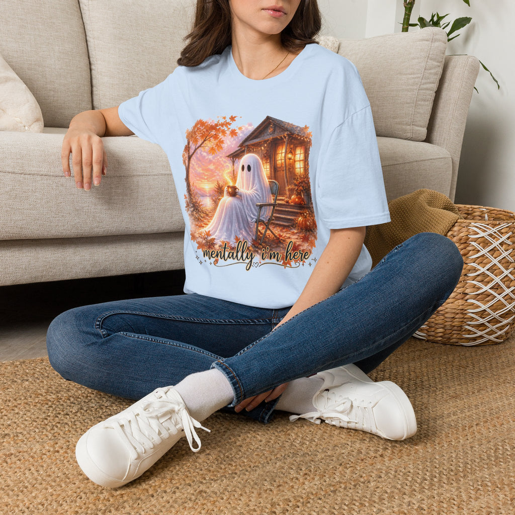 Ghost Cozy Fall T-Shirt — "Mentally on Fire" Autumn Halloween Tee