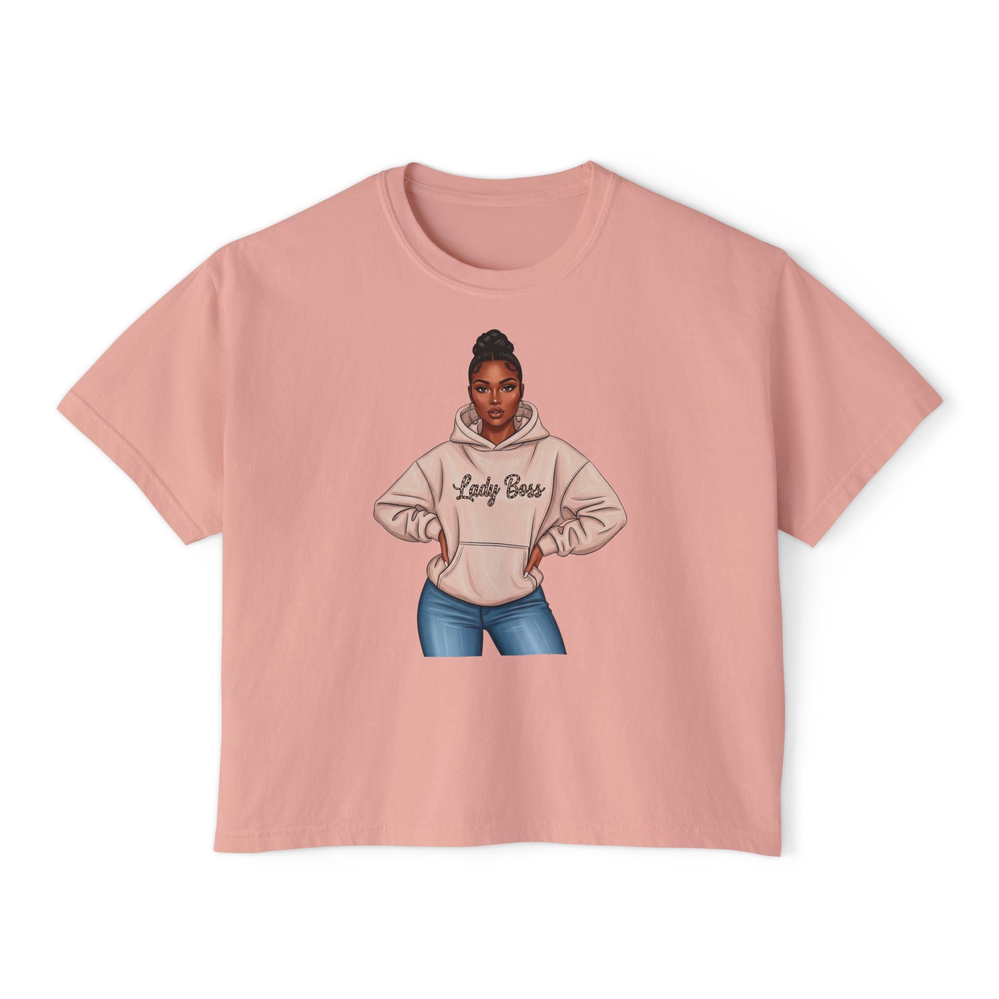Women's Boxy Tee — 'Lady Boss' Graphic Crop Top, Confident Feminine Streetwear