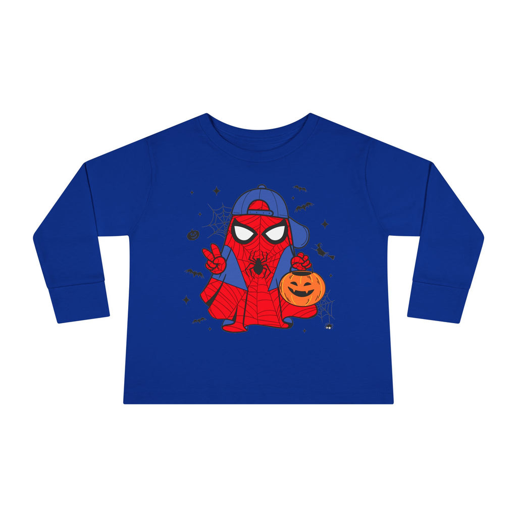 Spider Hero Toddler Long Sleeve Tee — Cute Halloween Pumpkin Trick-or-Treat Shirt