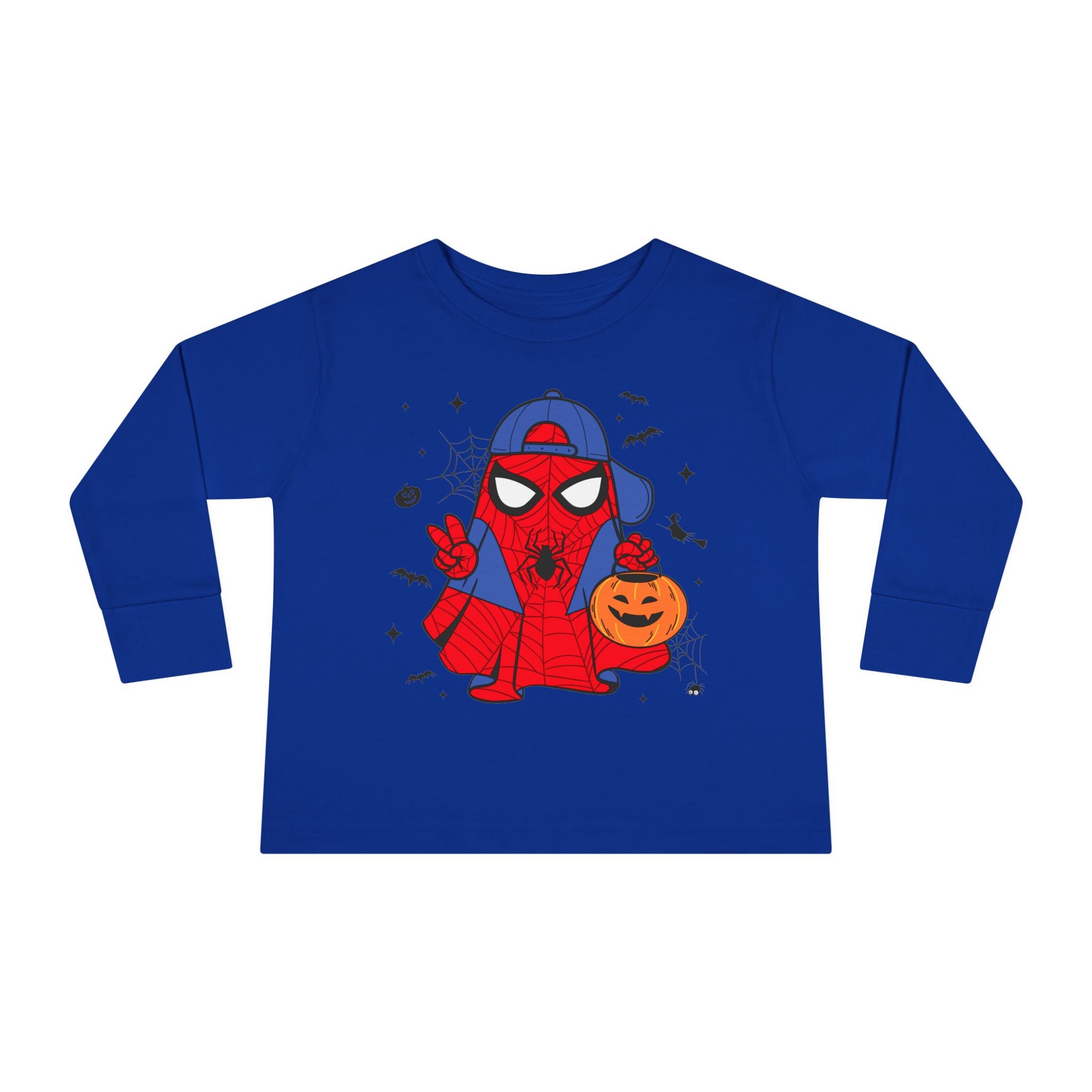 Spider Hero Toddler Long Sleeve Tee — Cute Halloween Pumpkin Trick-or-Treat Shirt
