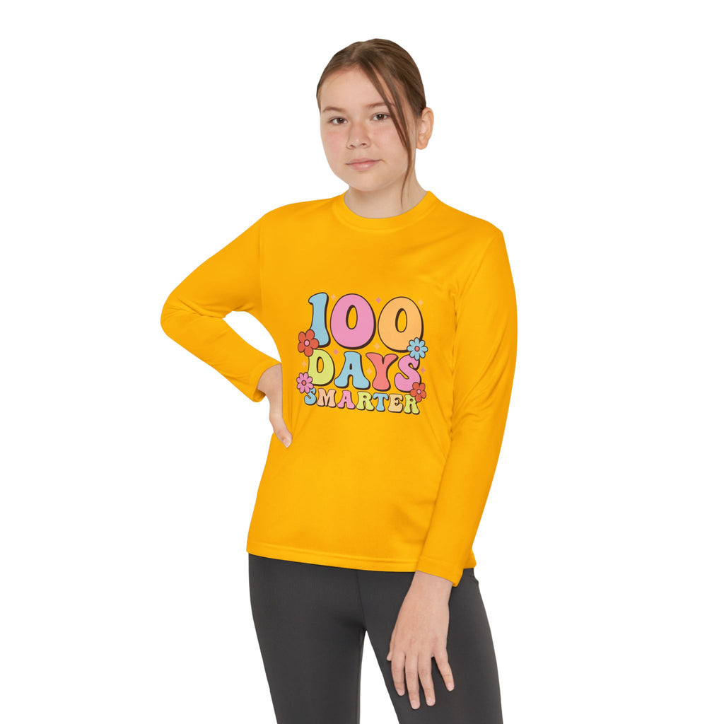 100 Days Smarter Youth Long Sleeve Tee — Retro Floral School Celebration Shirt
