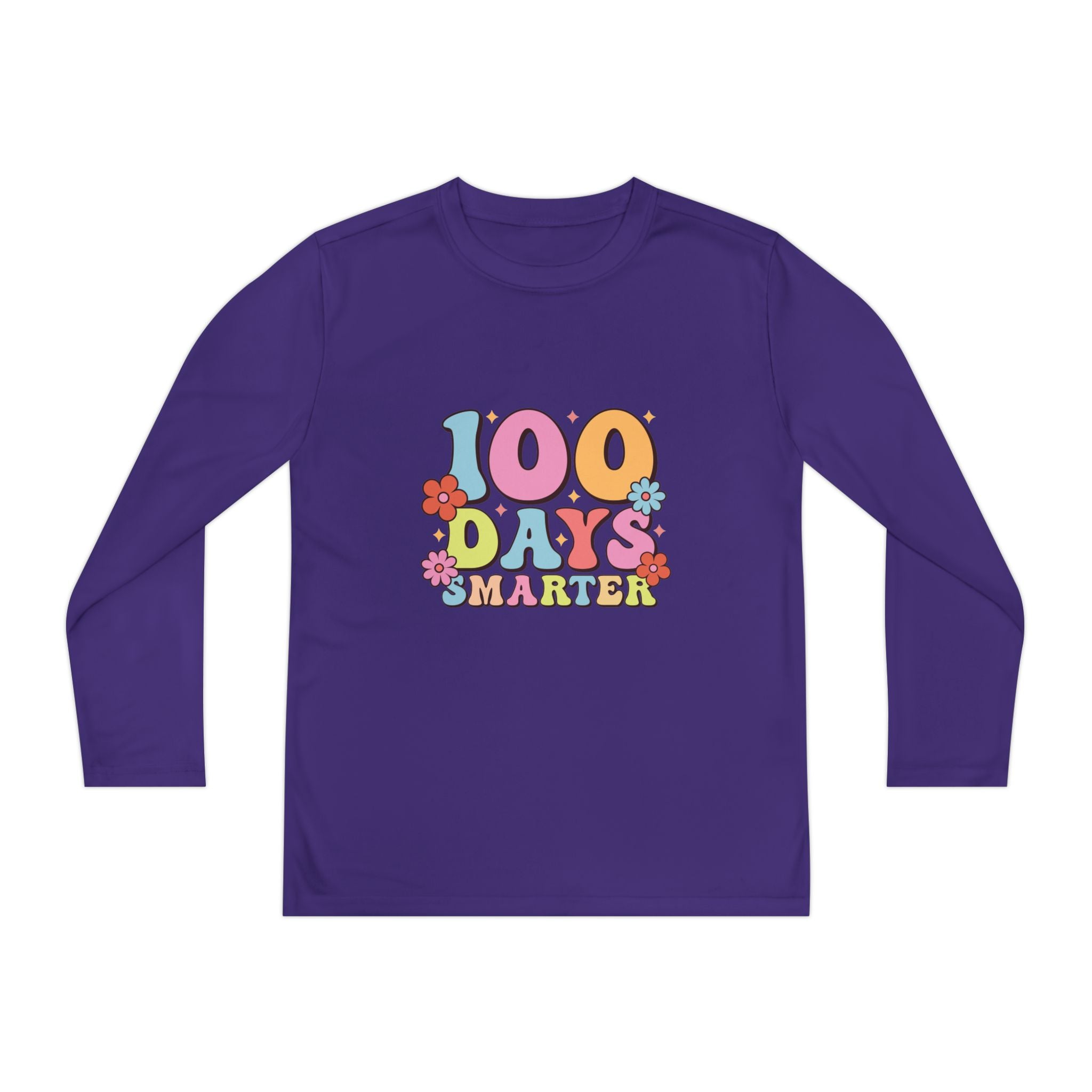 100 Days Smarter Youth Long Sleeve Tee — Retro Floral School Celebration Shirt