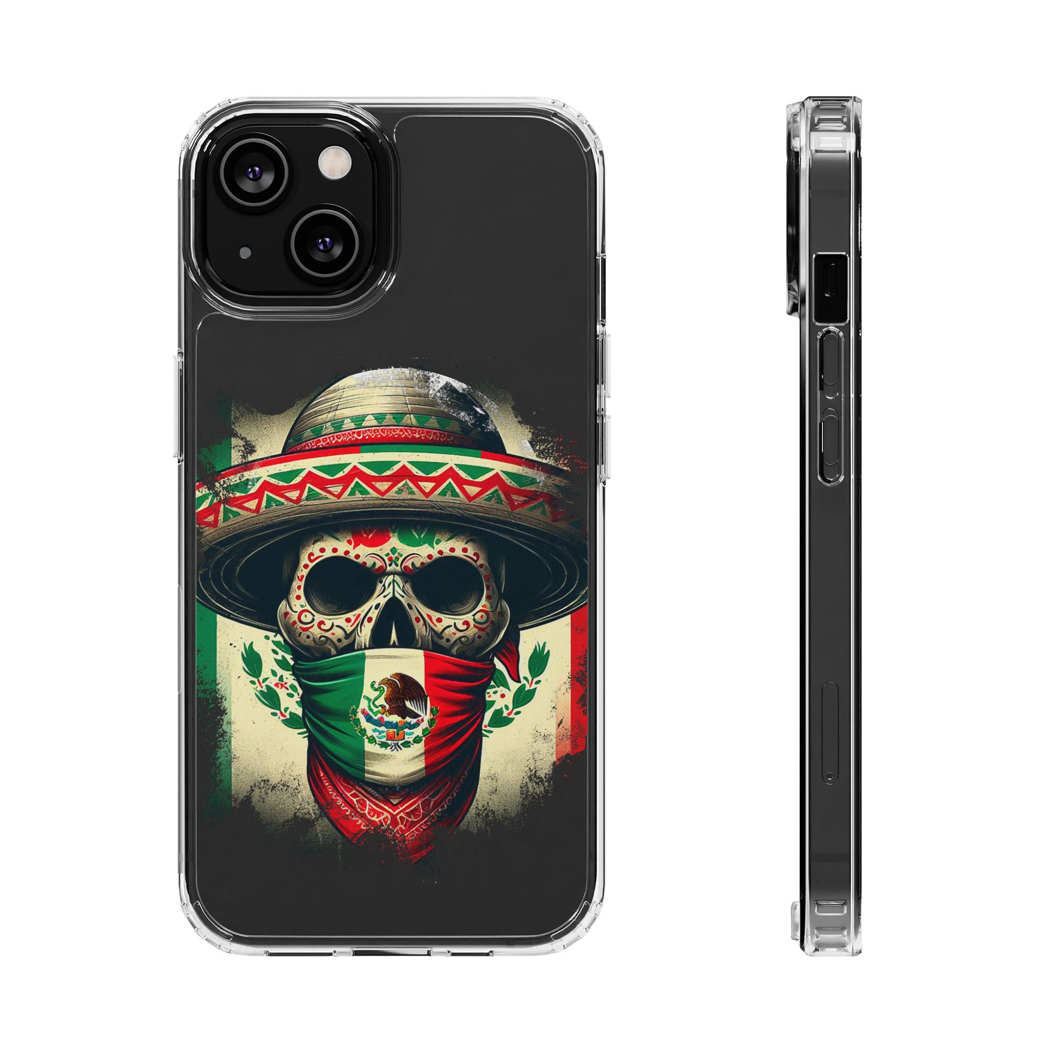 Clear Magnetic Phone Case — Day of the Dead Skull with Mexican Flag Bandana