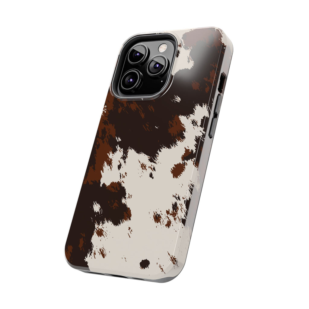 Cowhide Print Tough Phone Case — Brown & White Western Rugged Protection