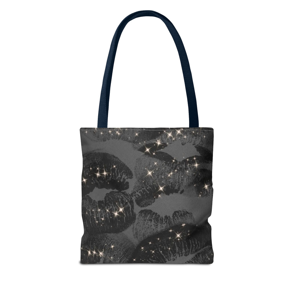 Glitter Kiss Print Tote Bag | Black Lipstick Pattern, Sparkle All-Over